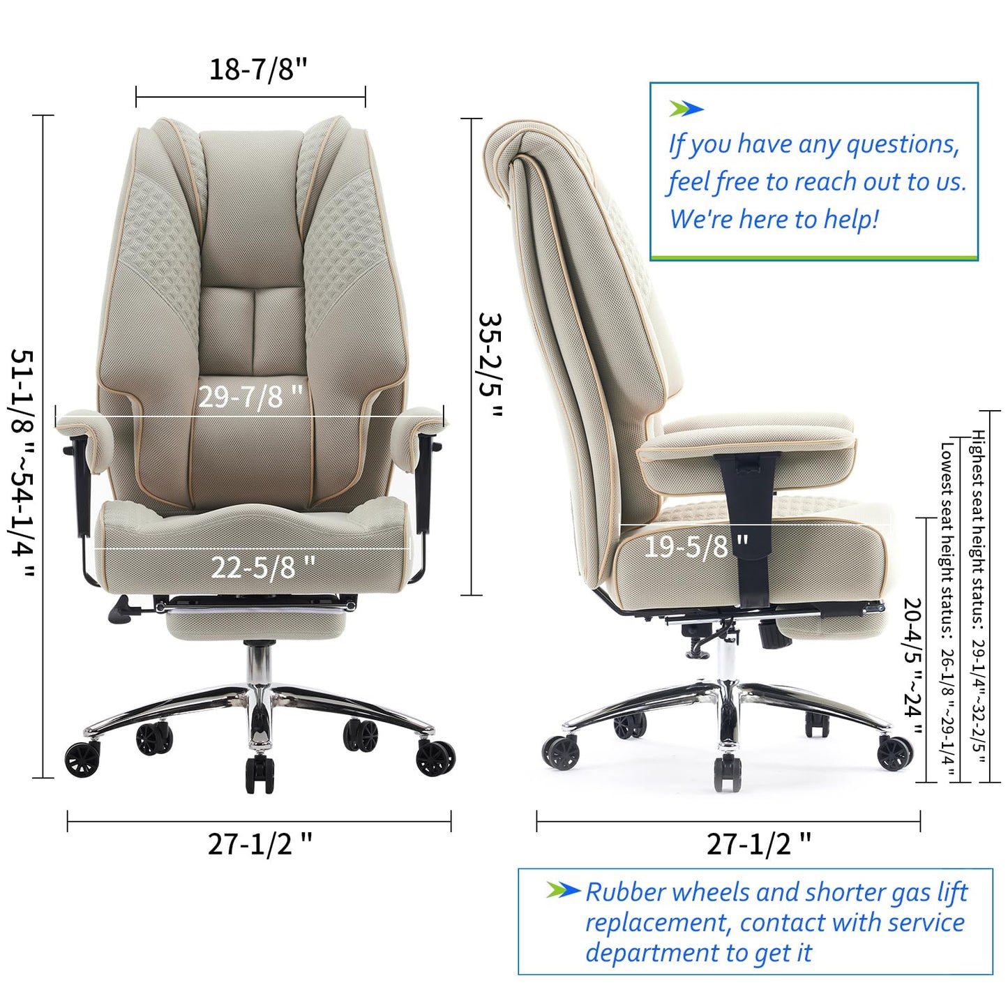 EXCEBET Big and Tall Office Chair 400lbs Wide Seat, Leather High Back Executive Office Chair with Foot Rest, Ergonomic Chairs Lumbar Support for Lower Back Pain Relief (Mesh Dark Beige)