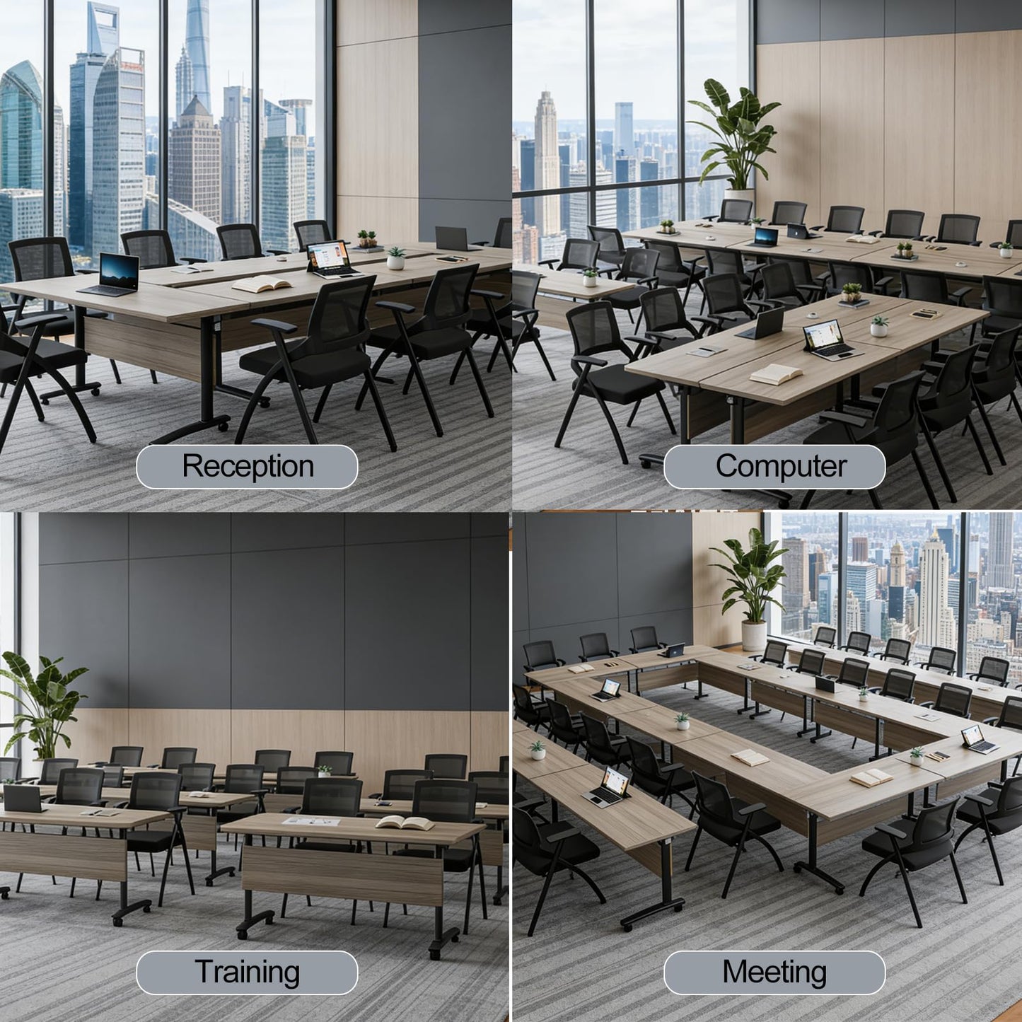 Folding Conference Room Table with Wheels, 6ft Modular Large Mobile Modern Conference Tables Office Meeting Training Table for Classroom(2, Gray, D 55")