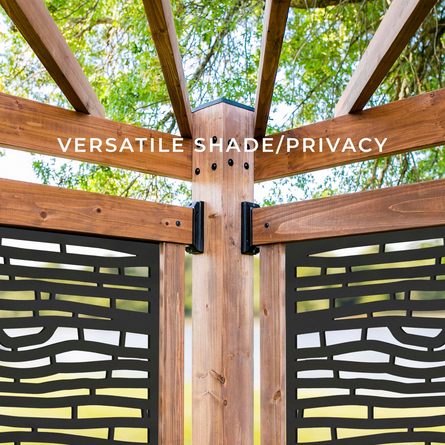 Backyard Discovery Verona 12' x 8' Cedar Wood Cabana Corner Pergola with Bamboo Privacy Panels for Outdoor Patio, Deck, Garden, Poolside, Entertaining