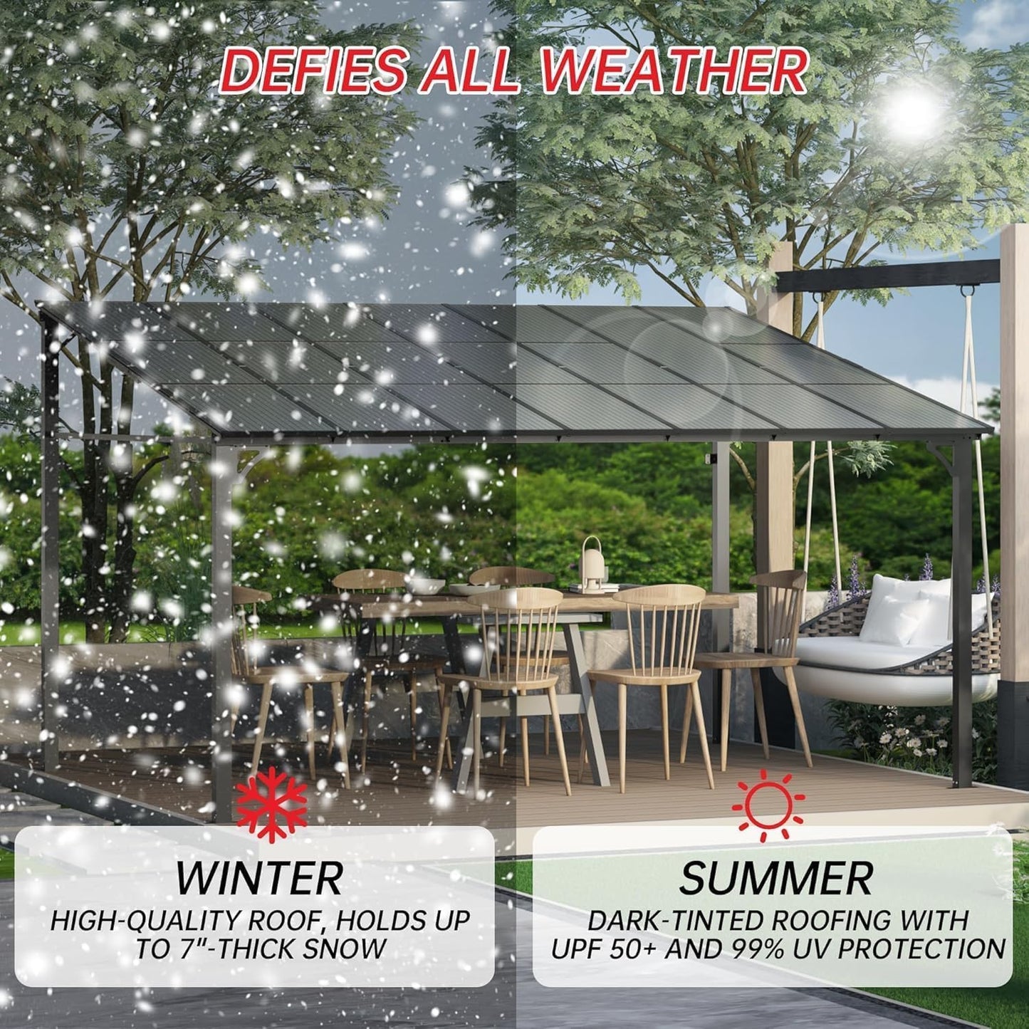 10'X12' Hardtop Wall Mounted Gazebo with Gutters & Galvanized Steel Roof, 60MPH Wind Resistance, Lean to Gazebo Pergola with Sloped Roof for Deck, Porch, Backyard and More, Black