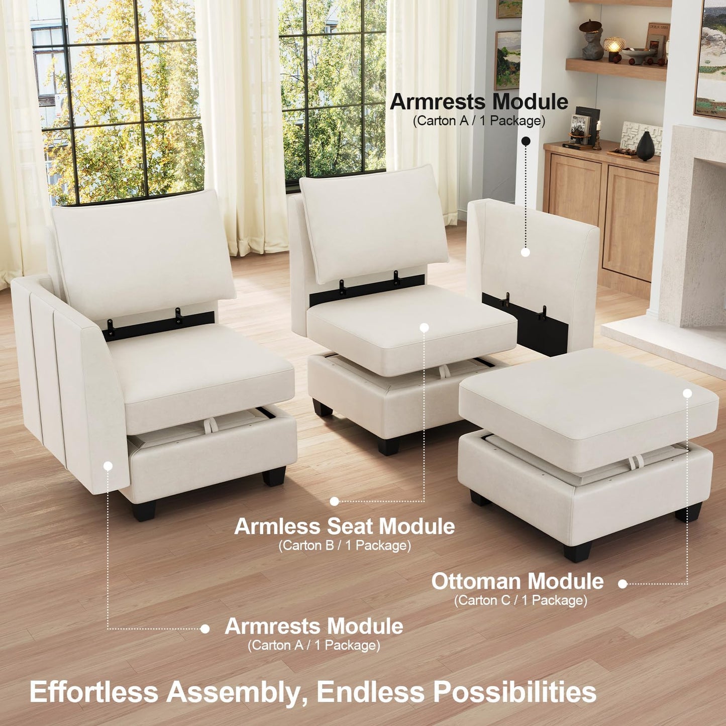 Belffin Large Modular Sectional Sofa Sleeper Couch with Storage Velvet Sectional Sofa Bed for Living Room, 9 Seats, Beige