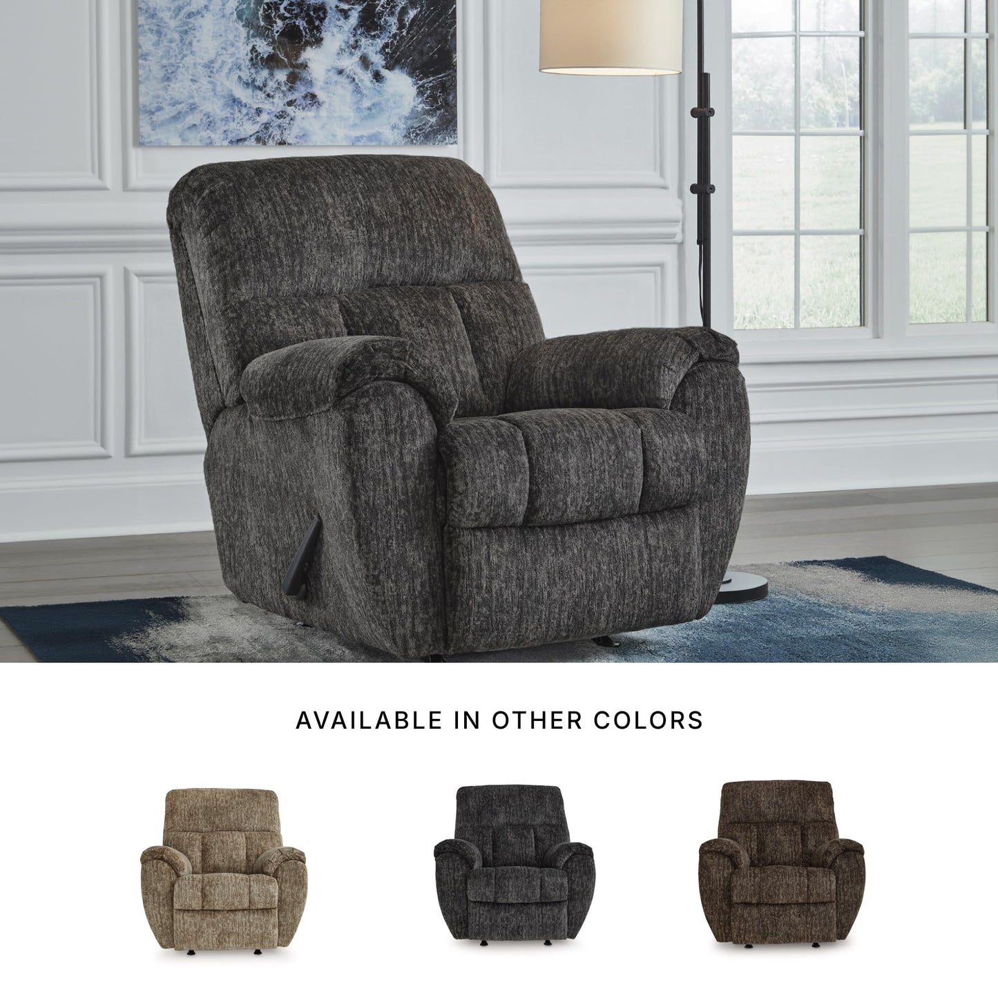 Signature Design by Ashley Rampant Casual Manual Rocker Recliner with Pillow-Top Arms, Gray