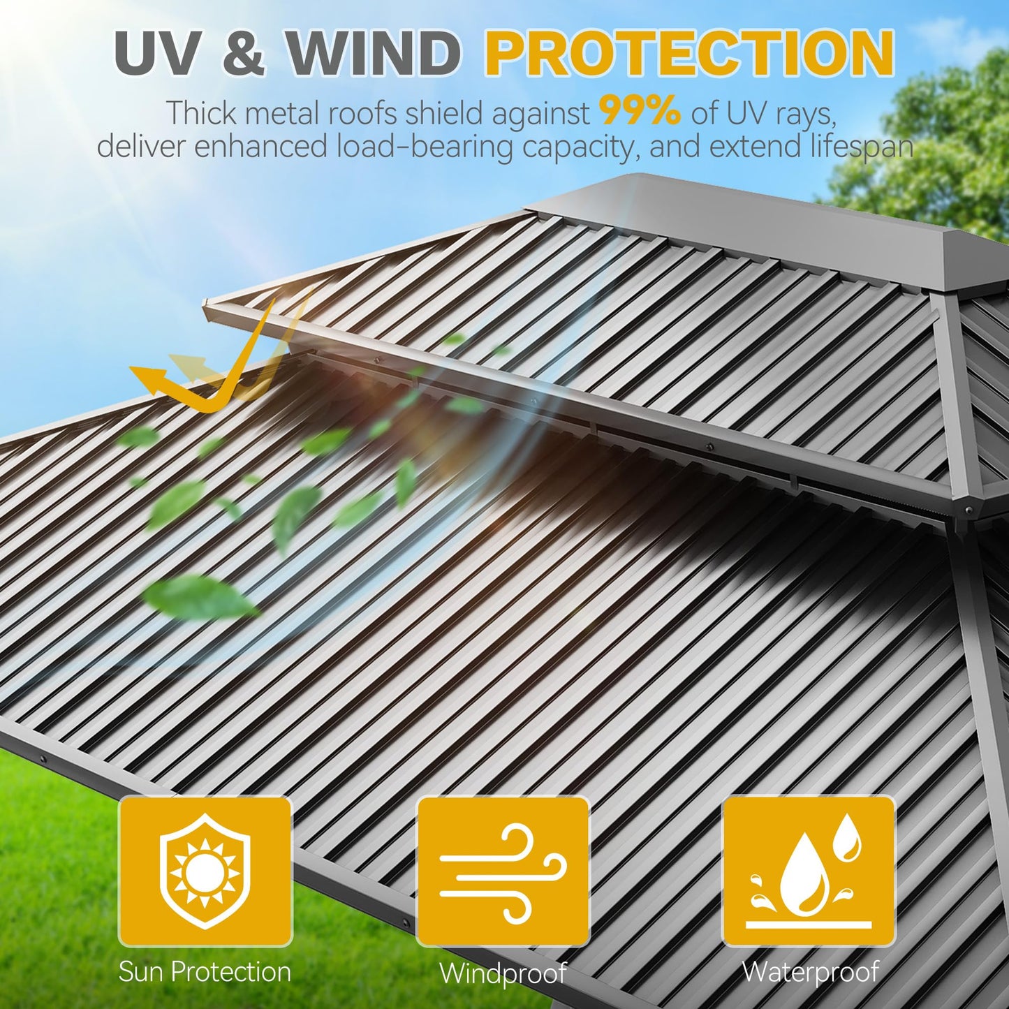 DWVO 12x18ft Aluminum Gazebo Hardtop Double Roof Canopy Outdoor Gazebo Galvanized Roof with Netting and Curtain Garden Tent for Patio, Backyard and Deck