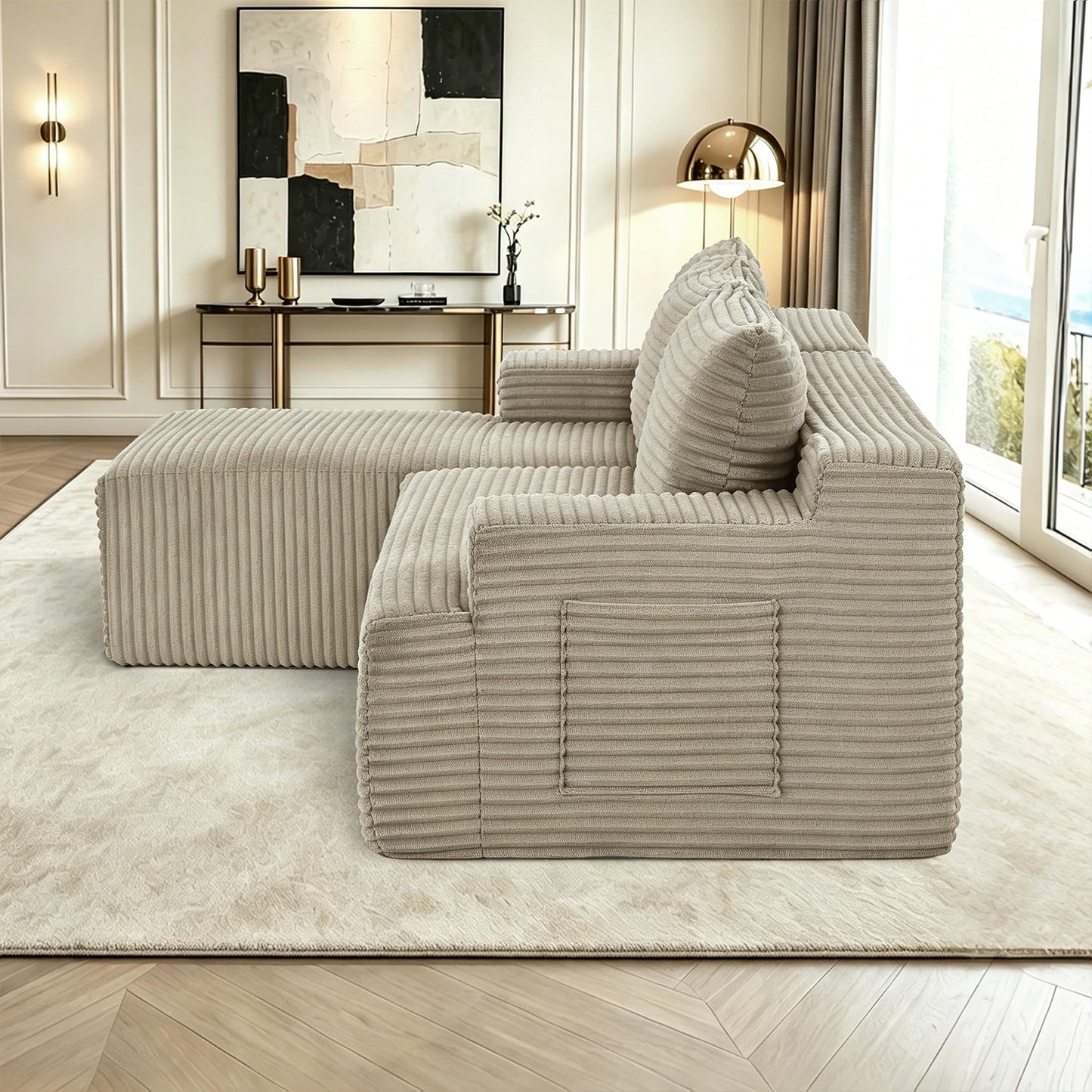 96" L Shaped Cloud Sectional Couch with Chaise, Deep Seat Modular Sectional Sofa Corduroy Memory Foam Sofa Boneless Couches for Living Room Bedroom, No Assembly Required
