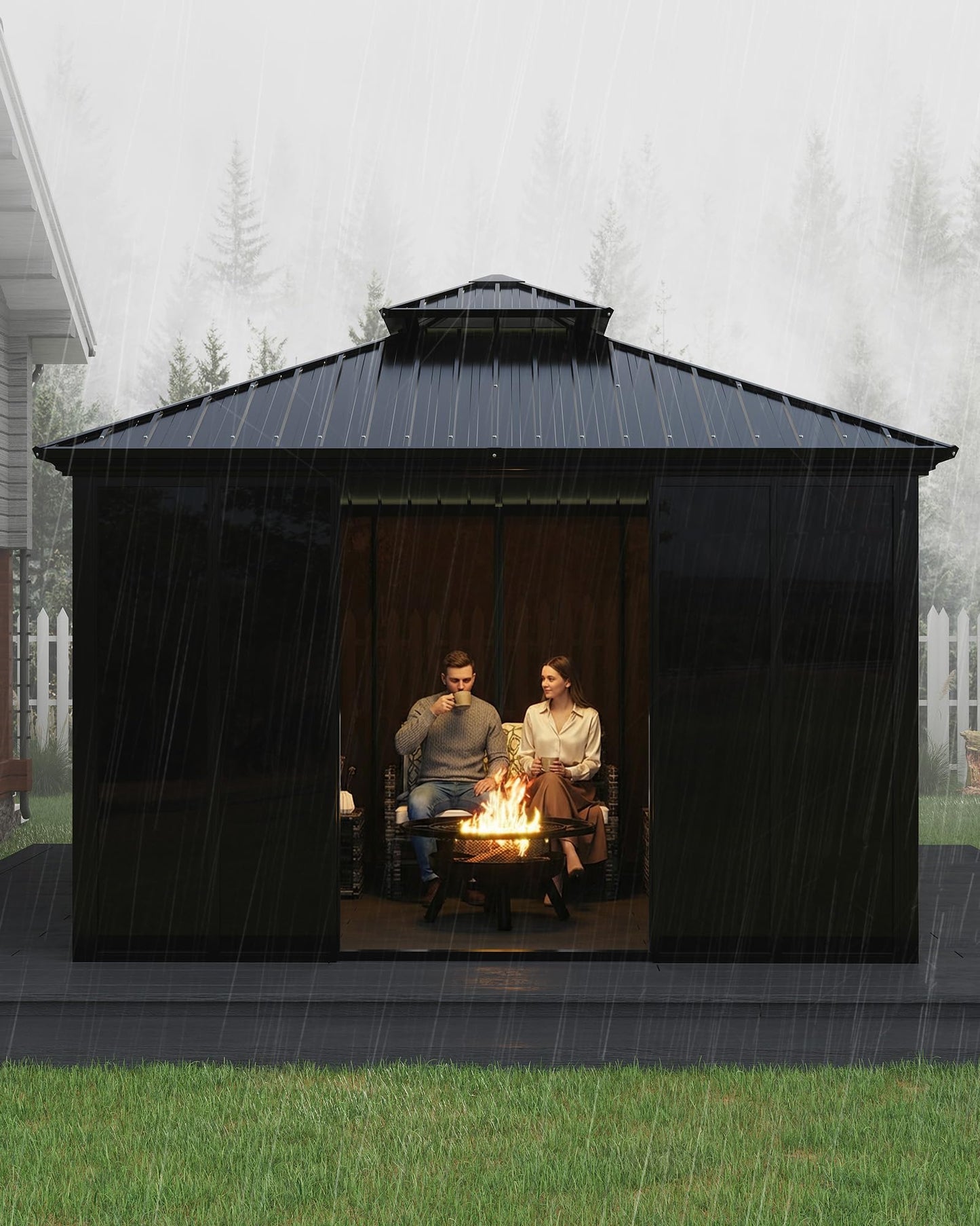 GarveeLife 12x12 ft Sunroom Hardtop Gazebo, Enclosed Gazebo with Floor-to-Ceiling Sliding Doors, All-Aluminum Alloy Frame, Screen Outdoor Room Solarium for Backyard, Patio, and Deck