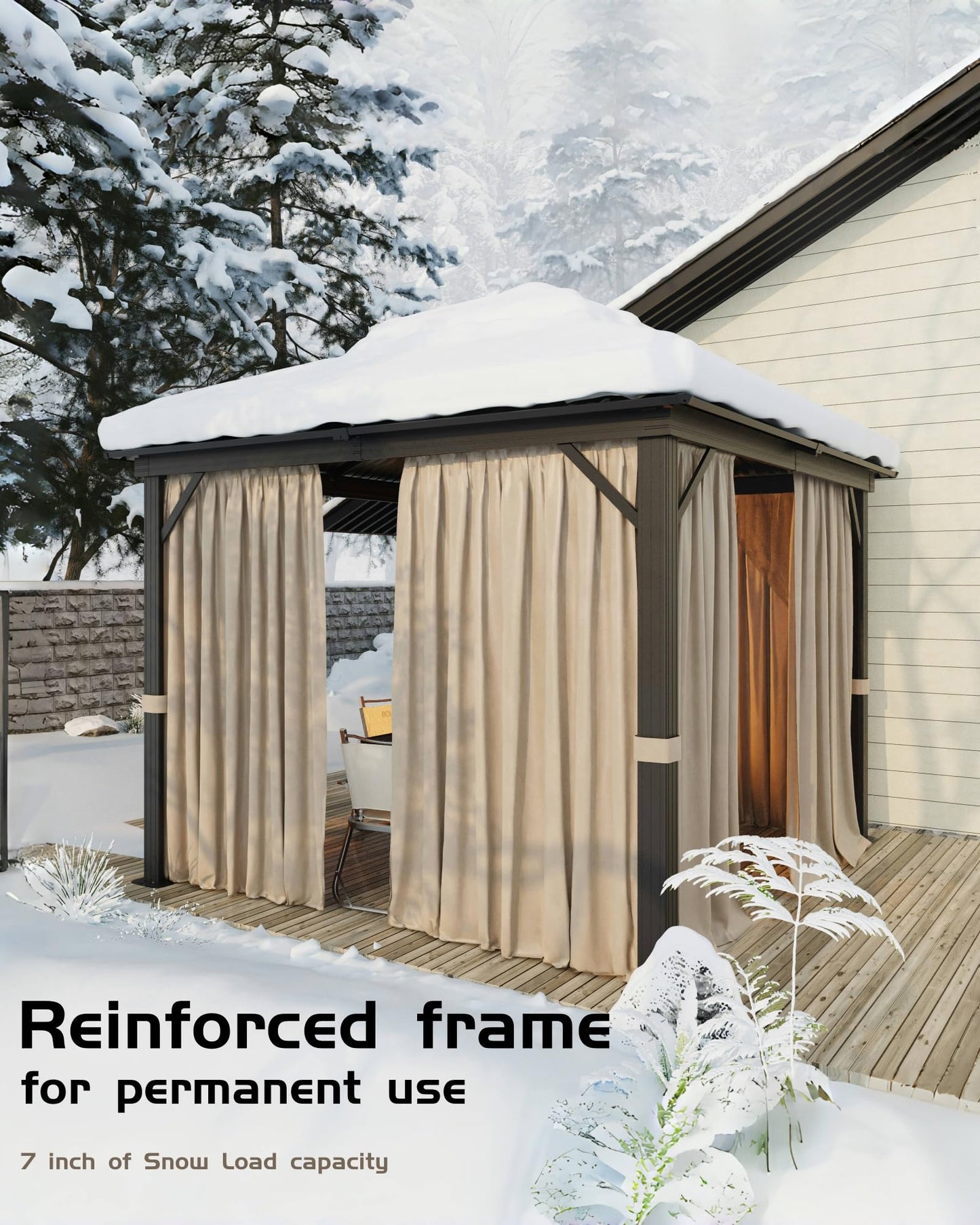 GarveeLife Hardtop Gazebo 12 ft x12 ft for All Weather, with Double Metal Roof, Aluminum Alloy Frame, Net, and Curtain, Permanent Building for Patio, Deck, Backyard, Lawn, and Garden