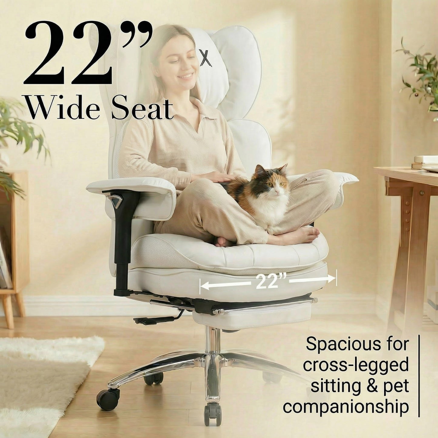 Efomao Big & Tall Executive Office Chair with Footrest - 400lbs Heavy Duty High Back PU Leather Desk Chair, Modern Ergonomic Reclining Computer Chair, White