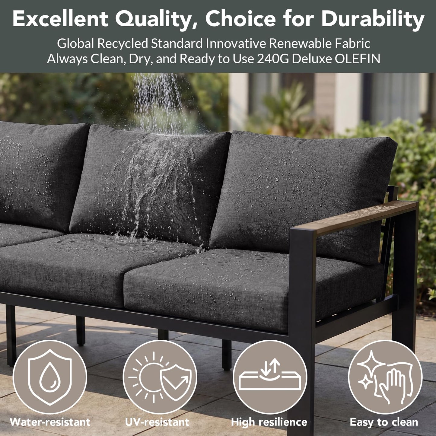 SAILARY Outdoor Patio Furniture Set 7 Pieces Luxury Aluminum Patio Conversation Set with Coffee Table and 2 Ottoman 9 Seats, Thick Cushions, Large Sectional Sofa for Porch, Balcony, Deck, Dark Gray