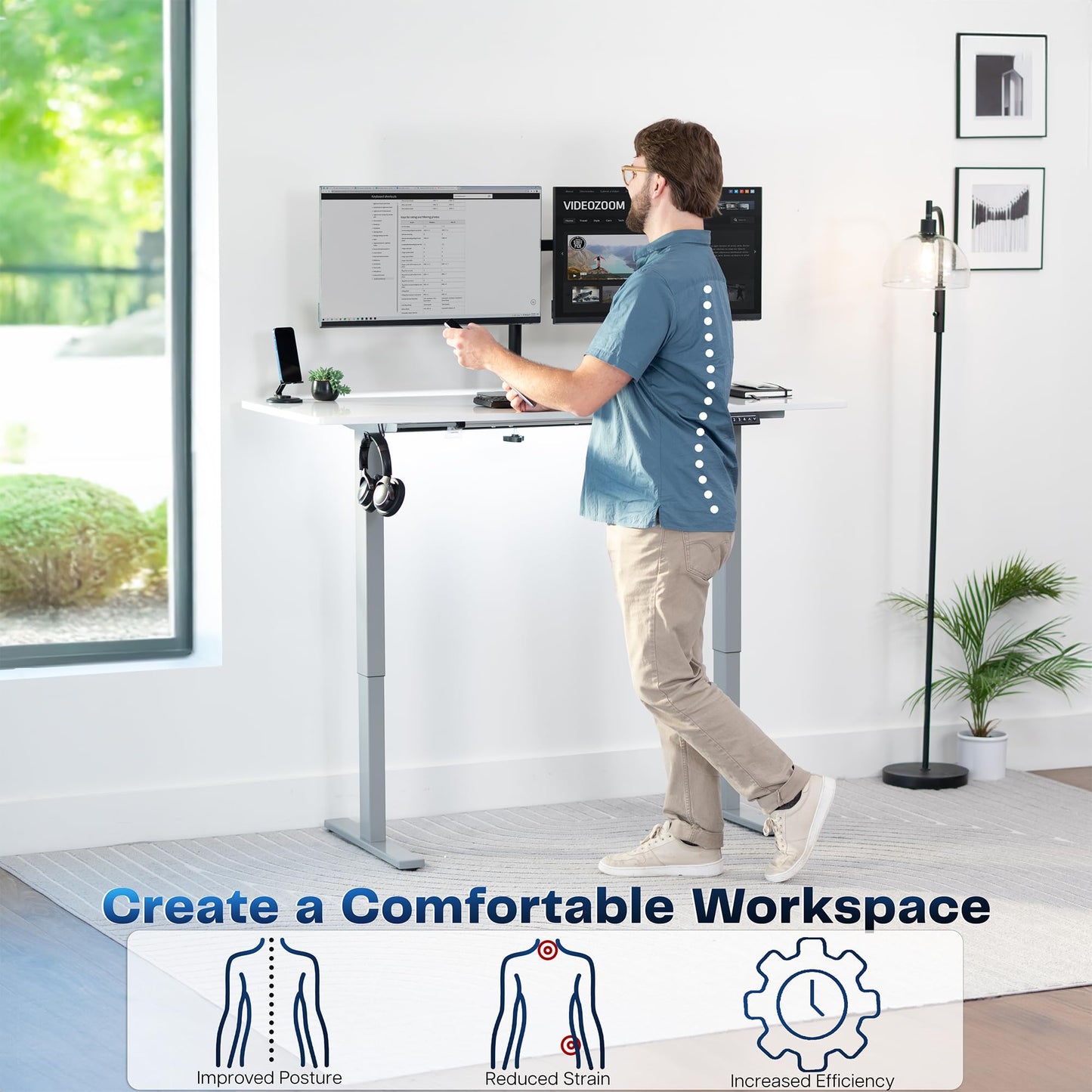 VIVO Electric Dry Erase 60 x 24 in Standing Desk, Memory Height Adjustment, 1B Series, Holds 220 lbs, Whiteboard Top Gray Frame, DESK-KIT-1G6WE