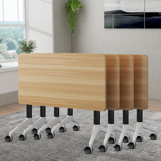ZanyCajole Conference Room Table, Folding Conference Table with Silent Wheels, Modular Flip Top Mobile Training Tables for Office, Training Room, Meeting Rooms, School, 2-16 Person (4, Maple, 55.1in)