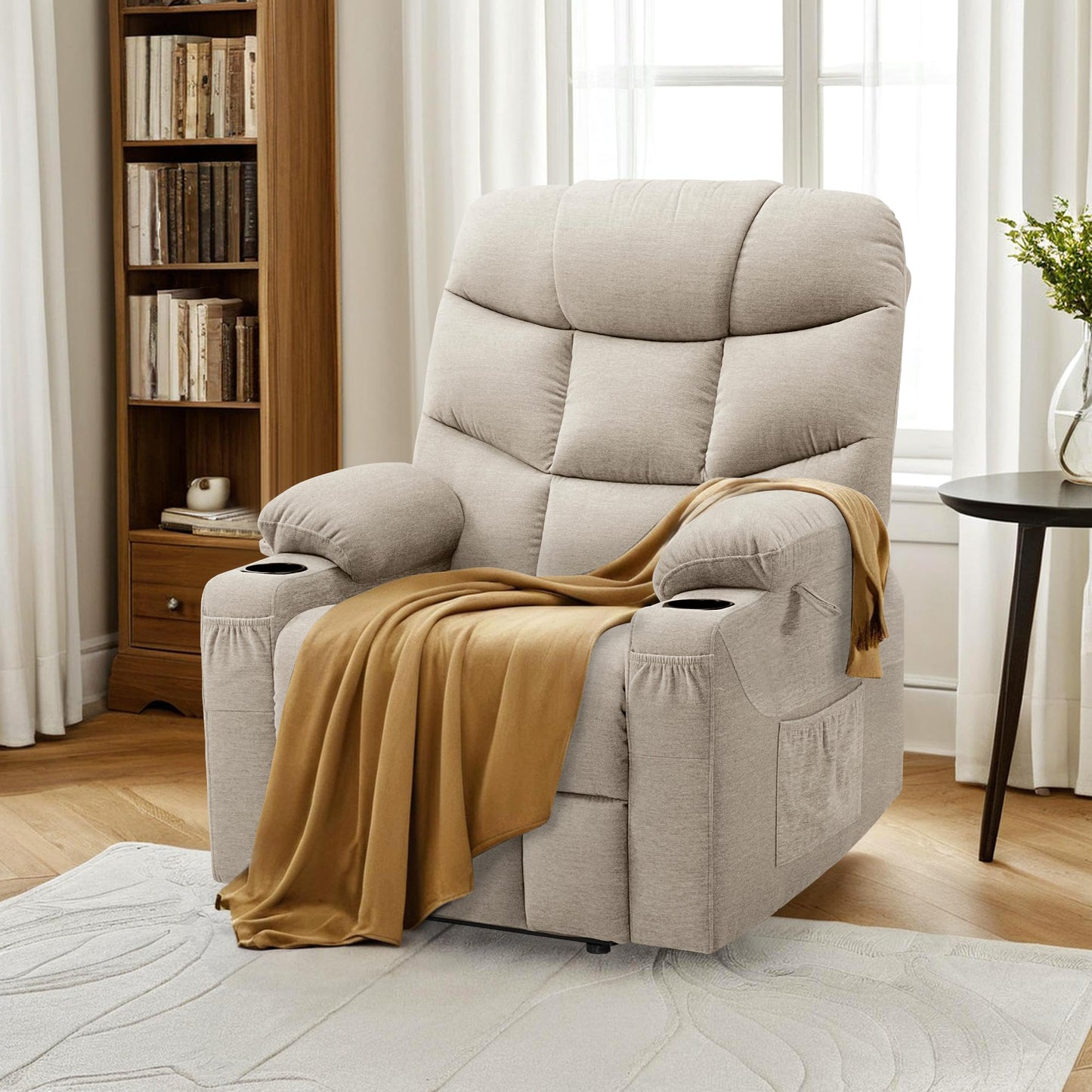 MCombo Power Lift Recliner Chair for Elderly, Electric Lift Chair with Extended Footrest, USB Ports, Cup Holders, Fabric 7287 (Oatmeal, Medium)