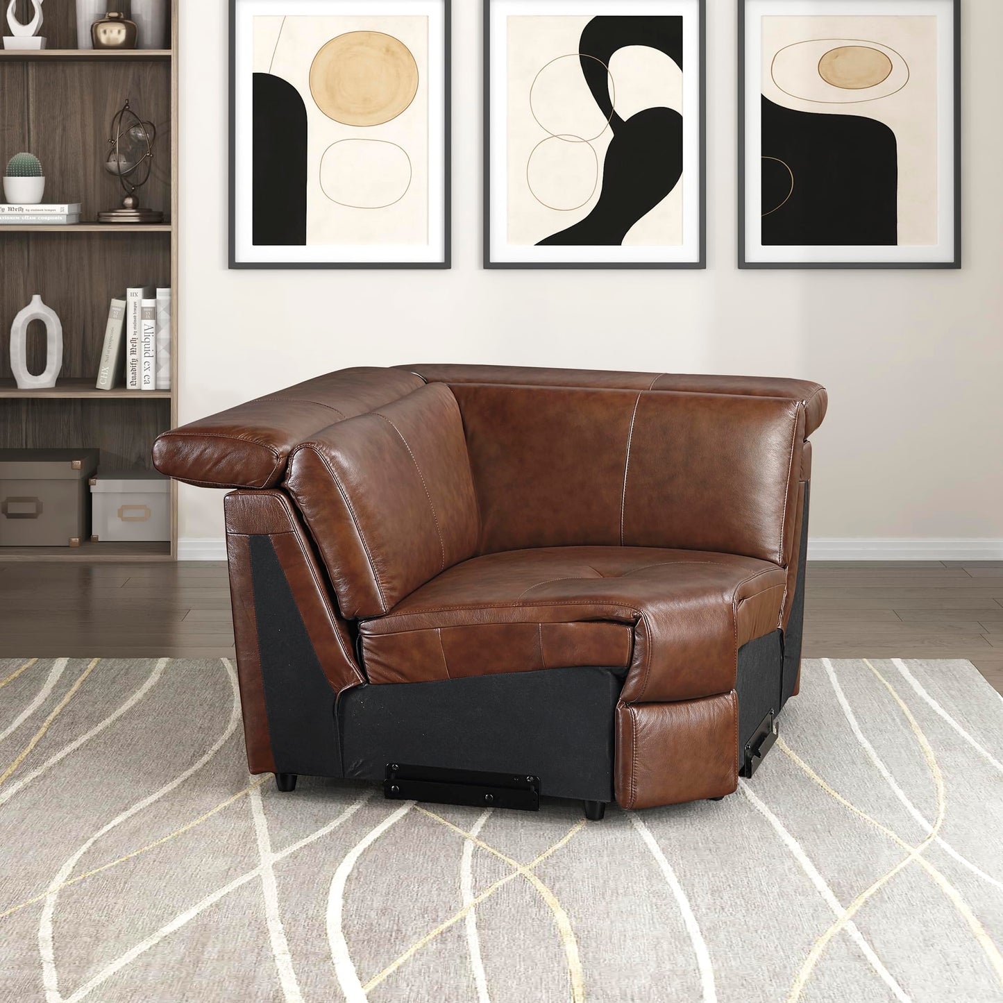 Lexicon 100% Leather Modular Sectional Couches for Living Room, Module for Sectional Couch, Leather Upholstered Corner Seat, Durable Frame, High Density Foam Cushion, Brown