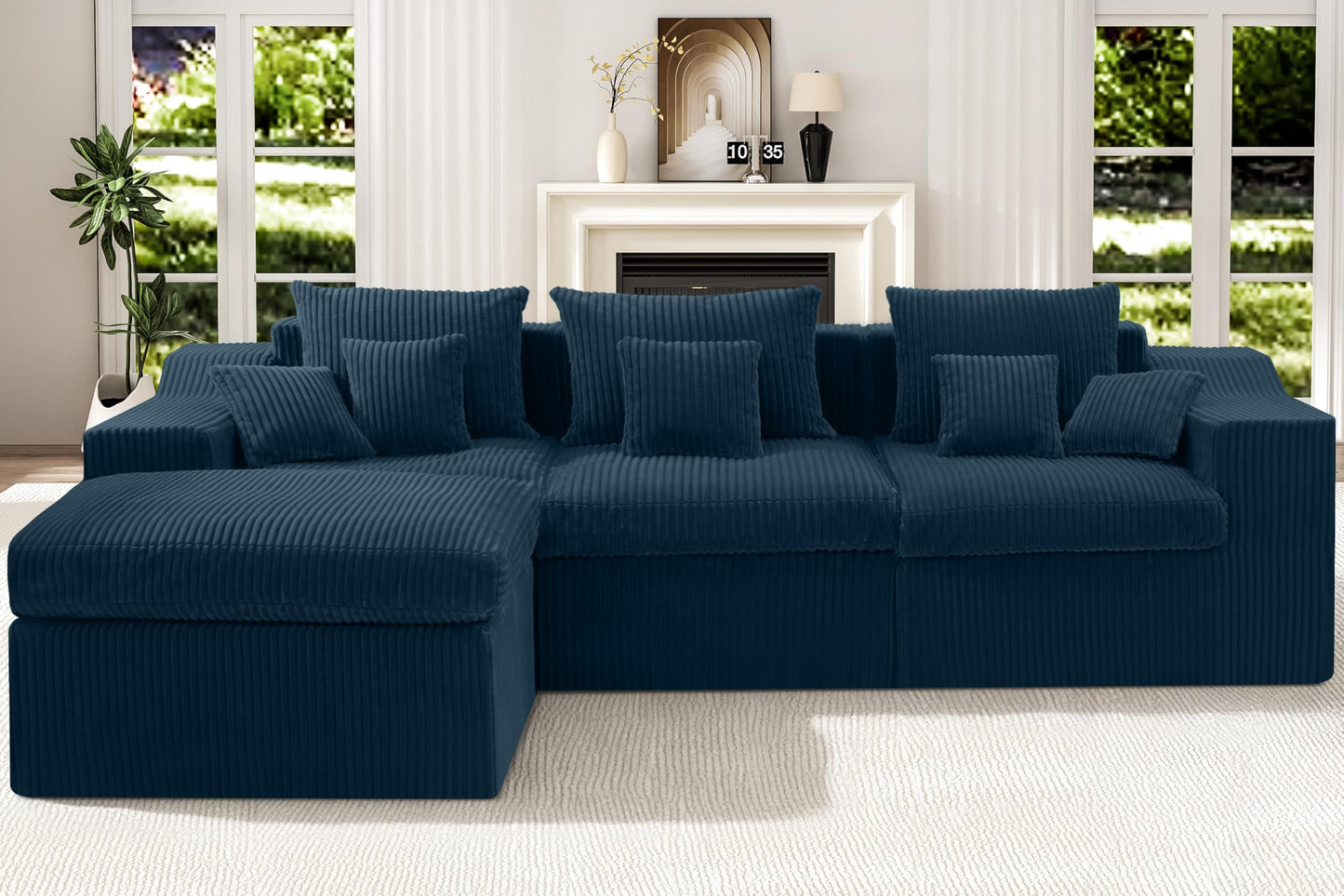 101" Modular Couch Sectionals with Ottoman, Big Comfy Cloud Couches, L Shaped 4 Seat Modular Sectional Sofa, Sectional Double Cushion Couches with Deep Seat for Living Room,No Assembly Required(Blue)