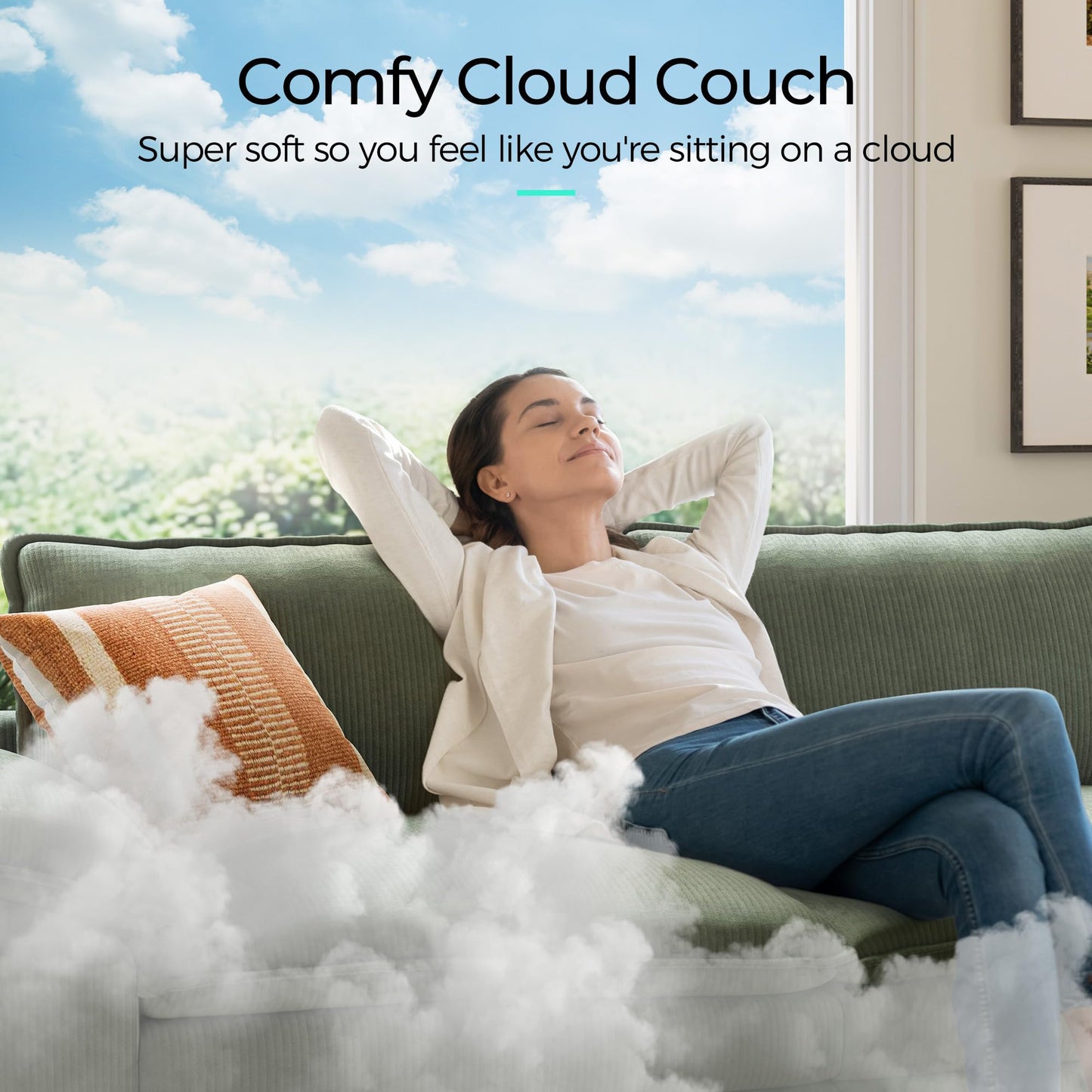 LINSY HOME Modular Sectional Sofa - 157 Inch Oversized Corduroy Cloud Couch with Movable Ottoman Soft Modern Comfy Sofa Set for Living Room Apartment Office, Green