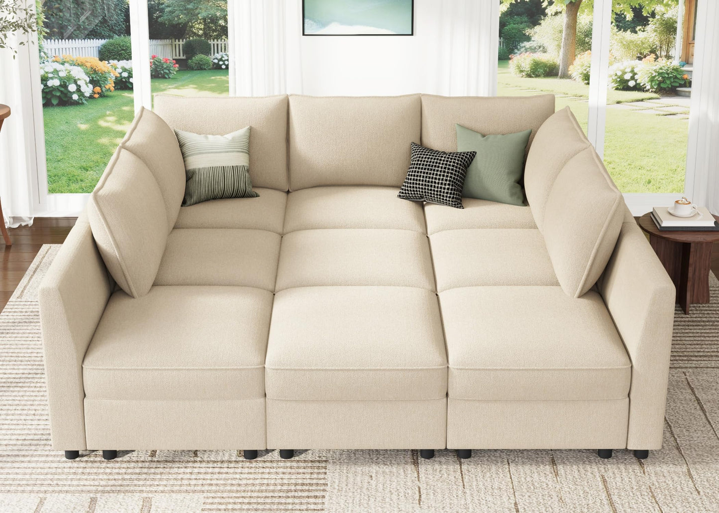 HONBAY Modular Sectional Sleeper Sofa with Storage, Modular Convertible Sectional Couch Bed Module Sleeper Couches for Living Room - Beige