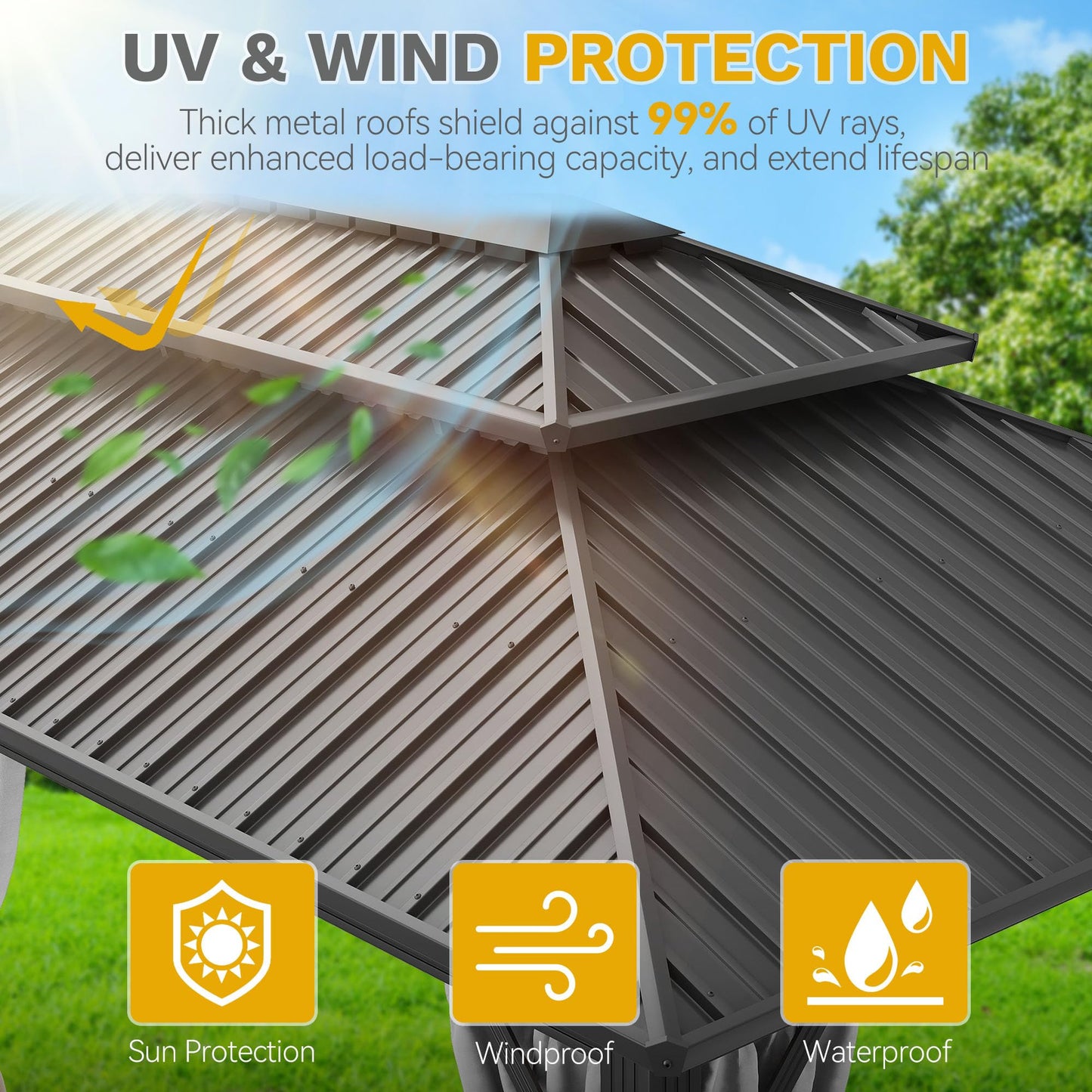 DWVO 12x20ft Aluminum Gazebo Hardtop Double Roof Canopy Outdoor Gazebo Galvanized Roof with Netting and Curtain Garden Tent for Patio, Backyard and Deck