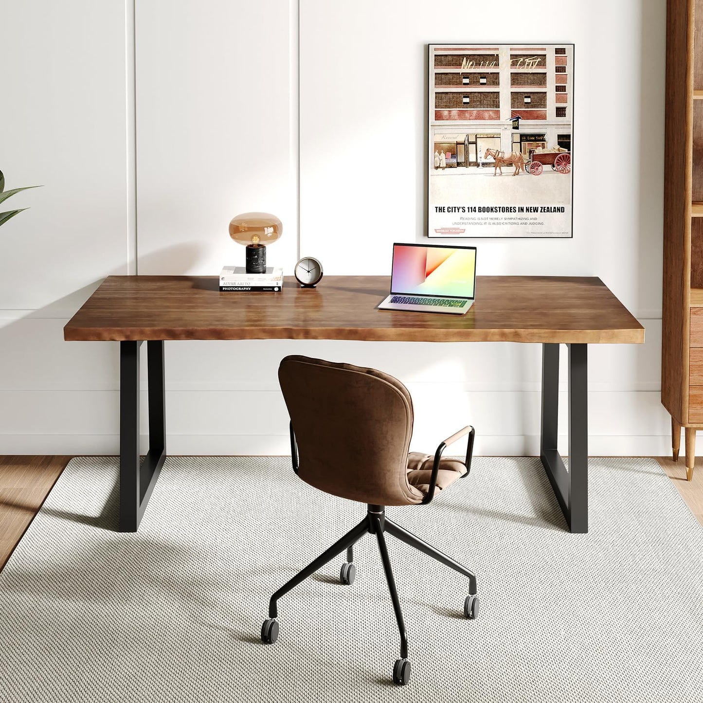 jmzx store Solid Wood Rustic Style 55.1-inch Computer Desk - Large Office Desk for Home Office, Modern and Simple Design, Ideal for Dining,Study, Writing (blackv, 55.12 * 27.56 * 29.53)