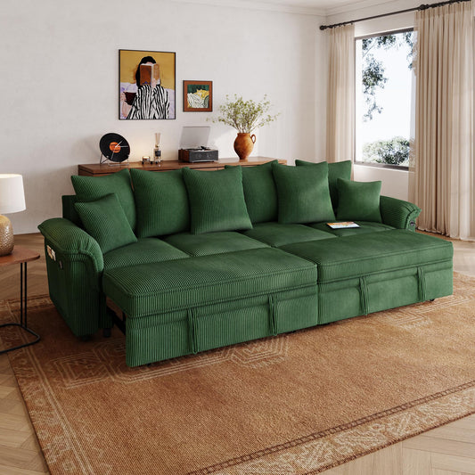 LINSY HOME Oversized Sectional Sleeper Sofa with Pull Out Couch Bed (Green, 110.5'')