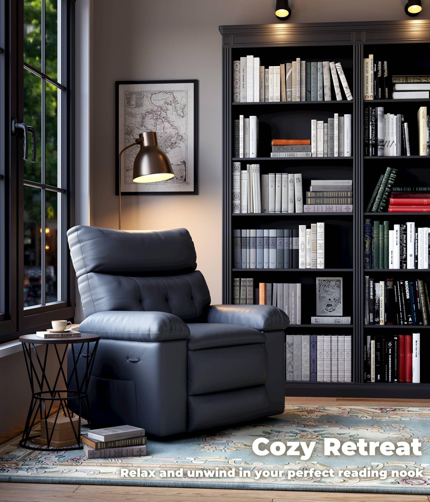 Garvee Oversized Recliner Chair - PU Leather Manual Recliner for Adults, Comfy Reclining Chair with Overstuffed Arms and Back, Side Pocket, Single Sofa for Living Room, Bedroom