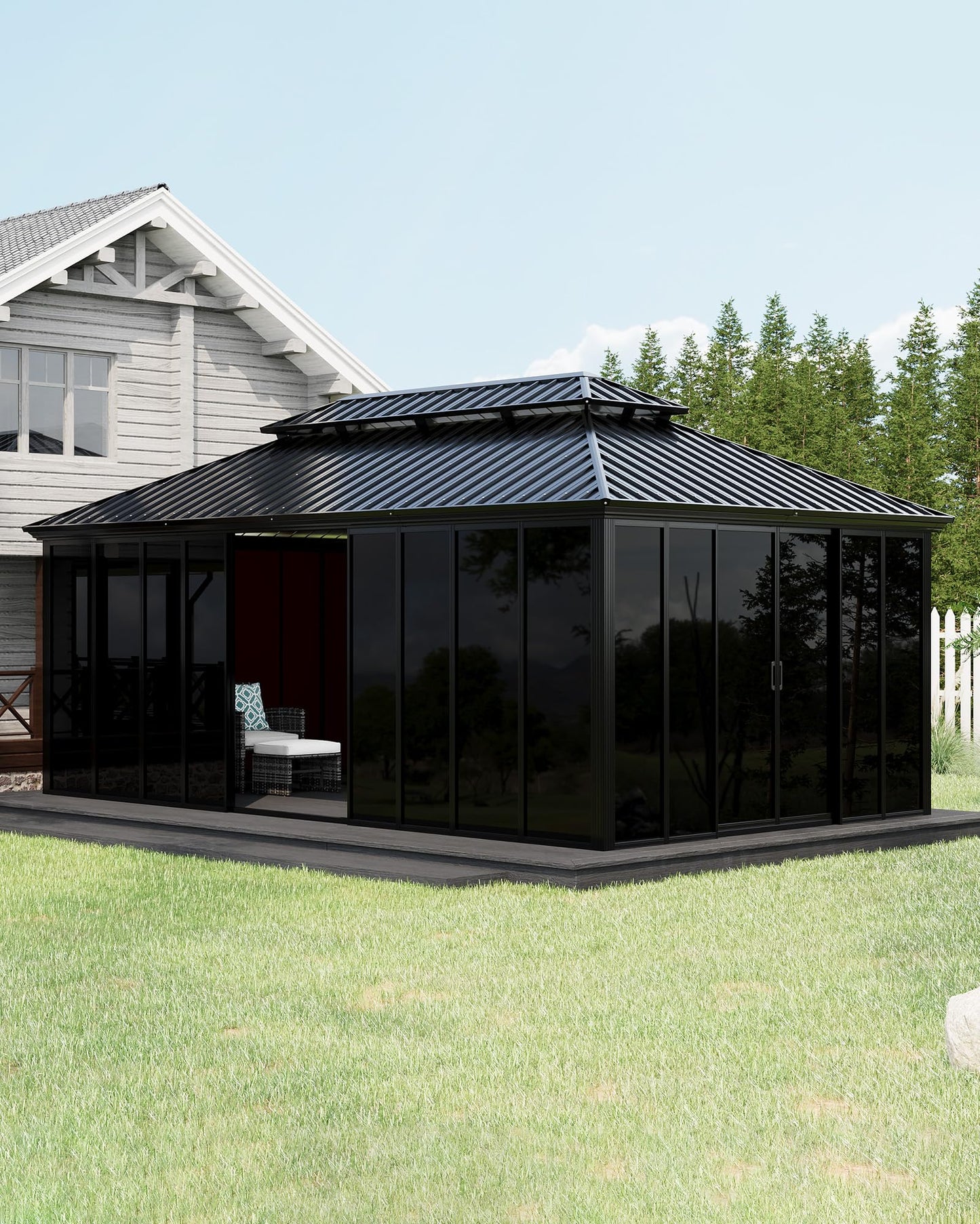 GarveeLife 12x20 ft Sunroom Hardtop Gazebo, Enclosed Gazebo with Floor-to-Ceiling Sliding Doors, All-Aluminum Alloy Frame, Screen Outdoor Room Solarium for Backyard, Patio, and Deck