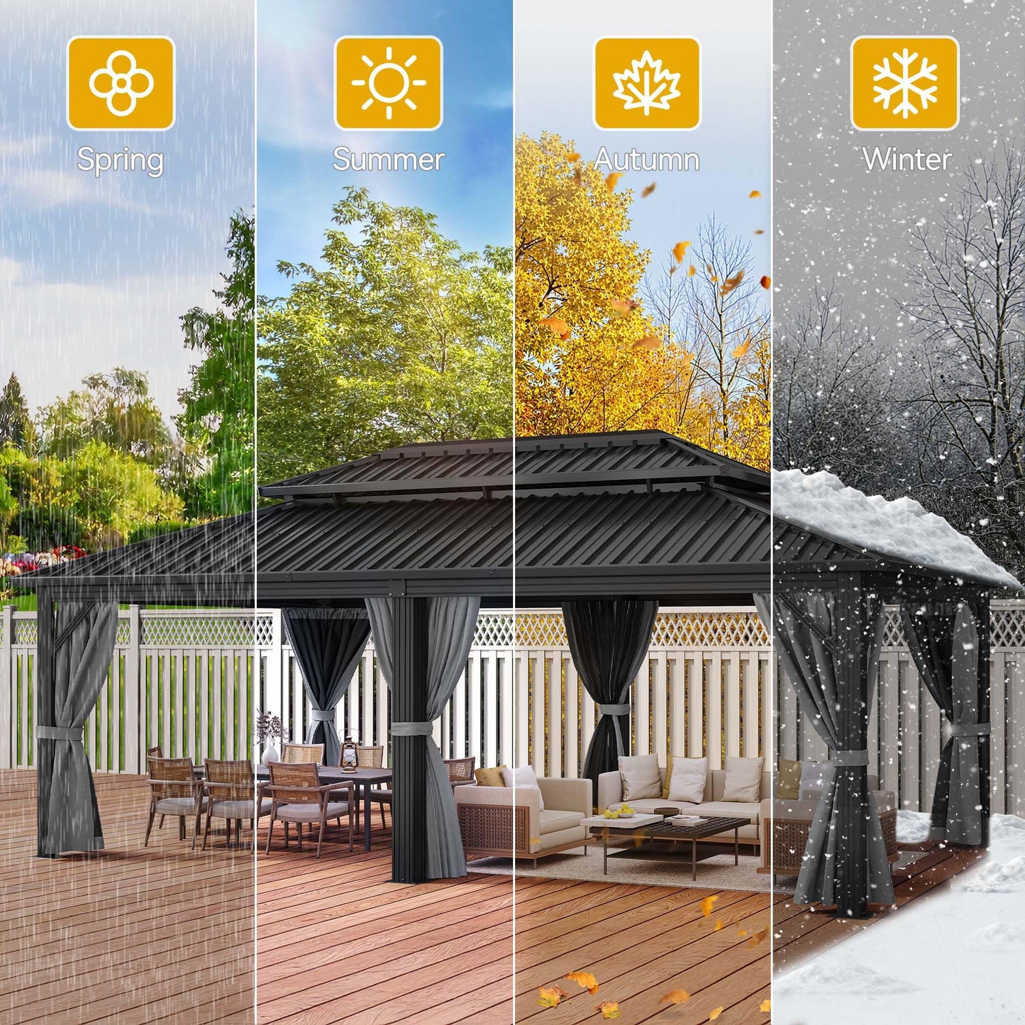 DWVO 12x20ft Aluminum Gazebo Hardtop Double Roof Canopy Outdoor Gazebo Galvanized Roof with Netting and Curtain Garden Tent for Patio, Backyard and Deck