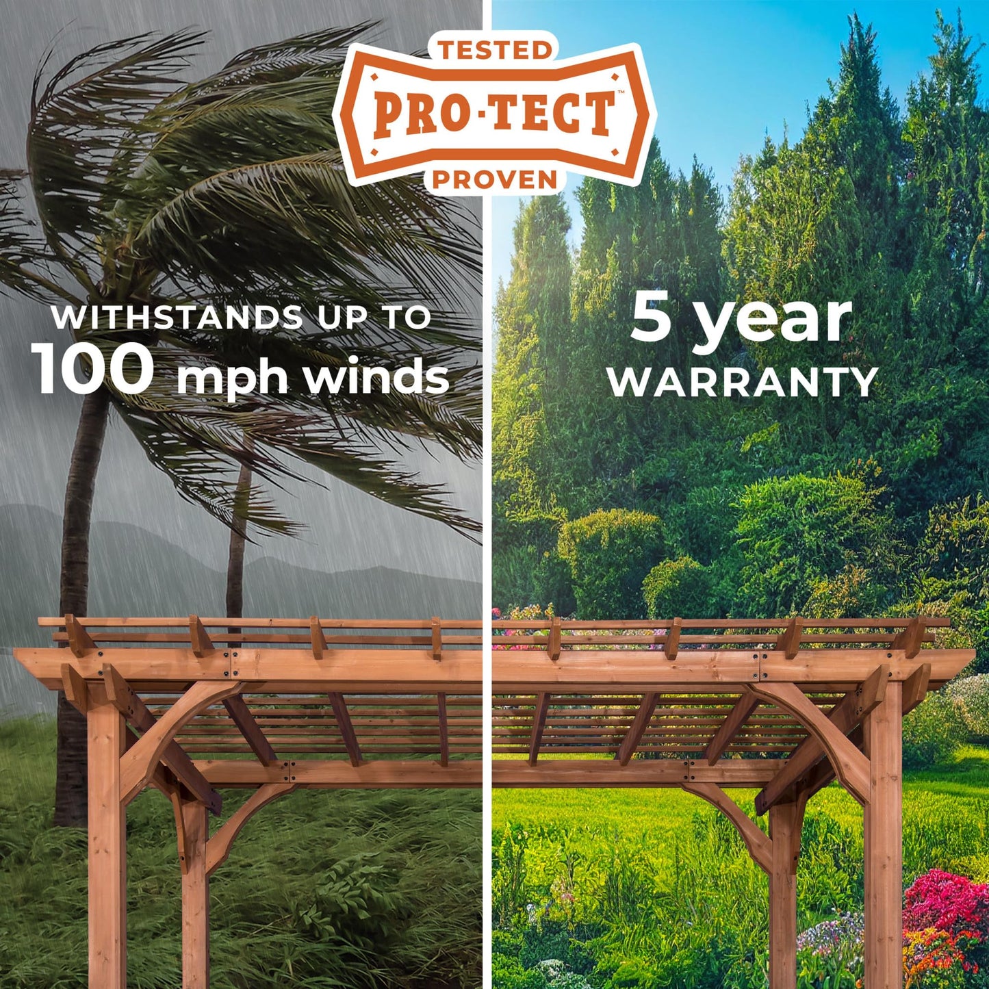 Backyard Discovery Beaumont 10' x 10' Traditional Cedar Wood Pergola Kit with Trellis Roof, All-Season Durability, High-Wind Rating, PowerPort, Shade for Outdoor Patio, Deck, Garden, and Entertaining