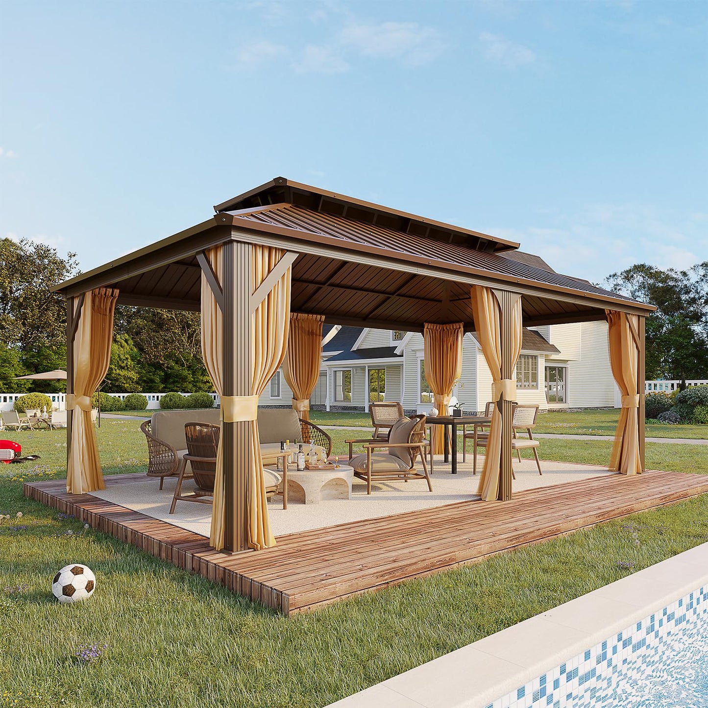 YOLENY 12' X 20' Hardtop Gazebo, Galvanized Steel Ventilation Double Roof Aluminum Frame, Curtains and Netting Included, Outdoor Gazebo for Garden, Patio, Lawns, Parties