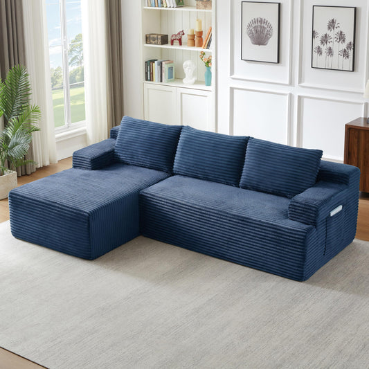 96" L Shaped Cloud Sectional Couch with Chaise, Deep Seat Modular Sectional Sofa Corduroy Memory Foam Sofa Boneless Couches for Living Room Bedroom, No Assembly Required