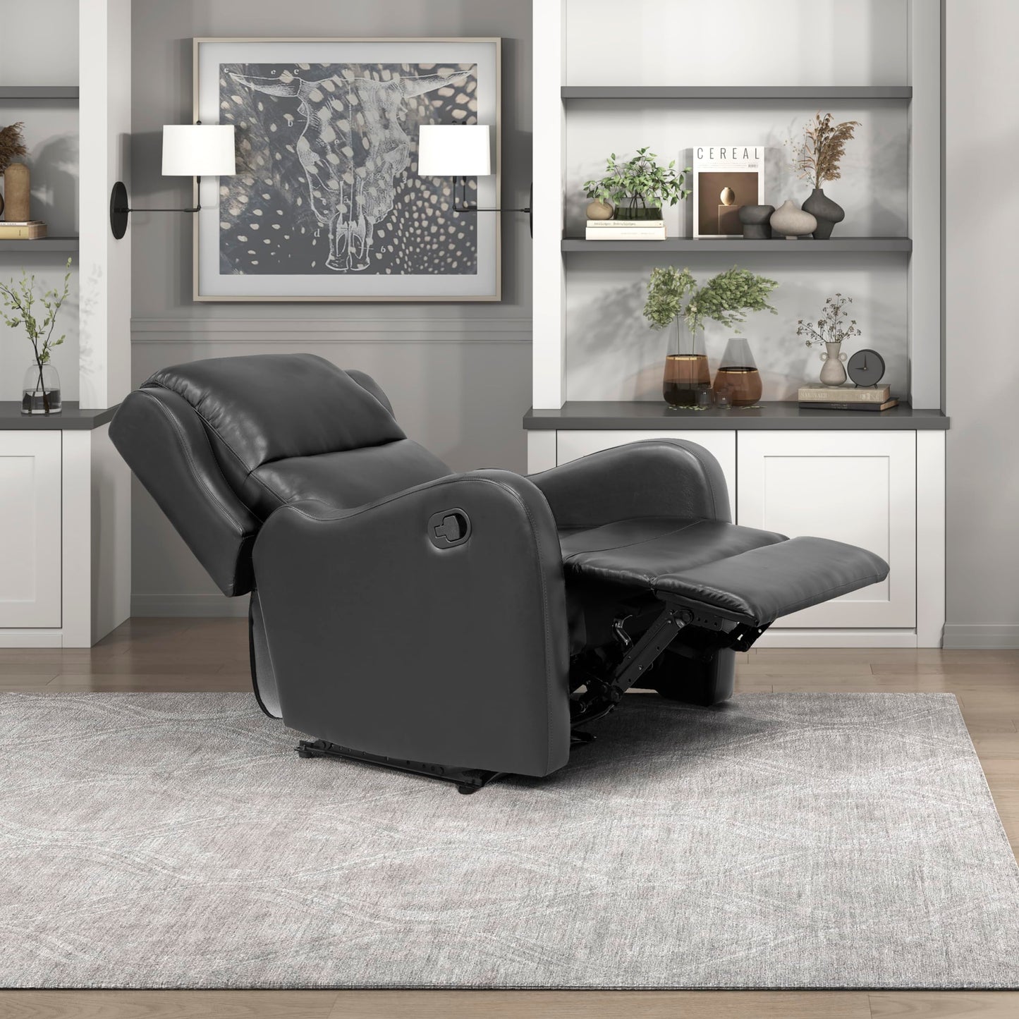 Lexicon Manual Recliner Chair, Reclining Sofa Chair, Home Theater Seating, Wall Hugger, Manual Recliner for Living Room/Office/Apartment, Easy Assembly, Black Faux Leather
