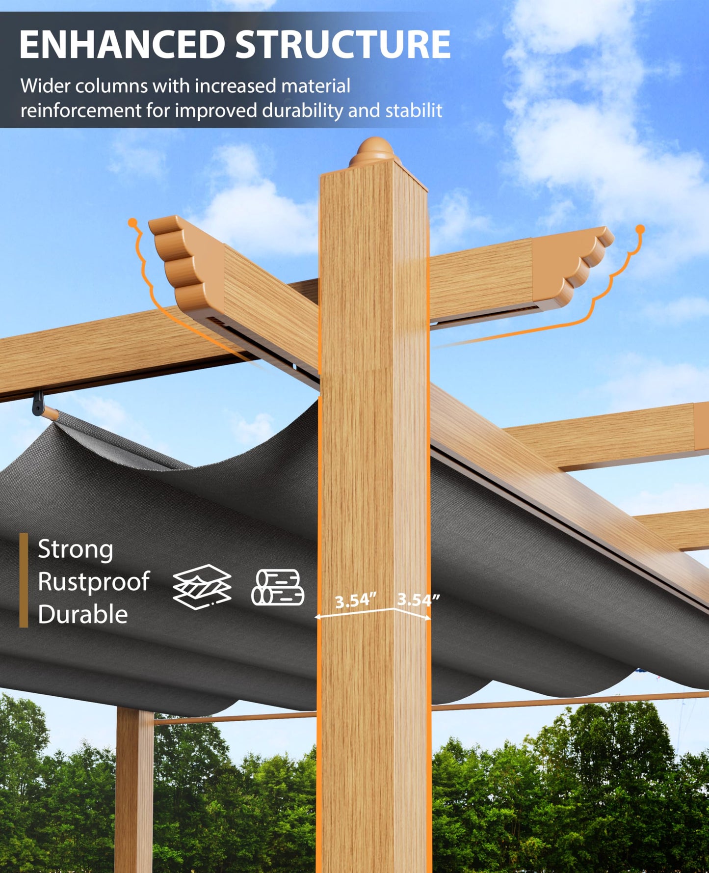 GarveeLife 10x10 ft Outdoor Pergola with Retractable Canopy Upgraded Outdoor Aluminium Pergola, Faux Wood Grain Metal Patio Gazebo for Modern Backyard Deck for Porch, Awning, Grape Trellis, Grey