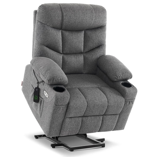 MCombo Power Lift Recliner Chair with Extended Footrest for Elderly People, Fabric 7287/7087 (Dark Gray, Medium)
