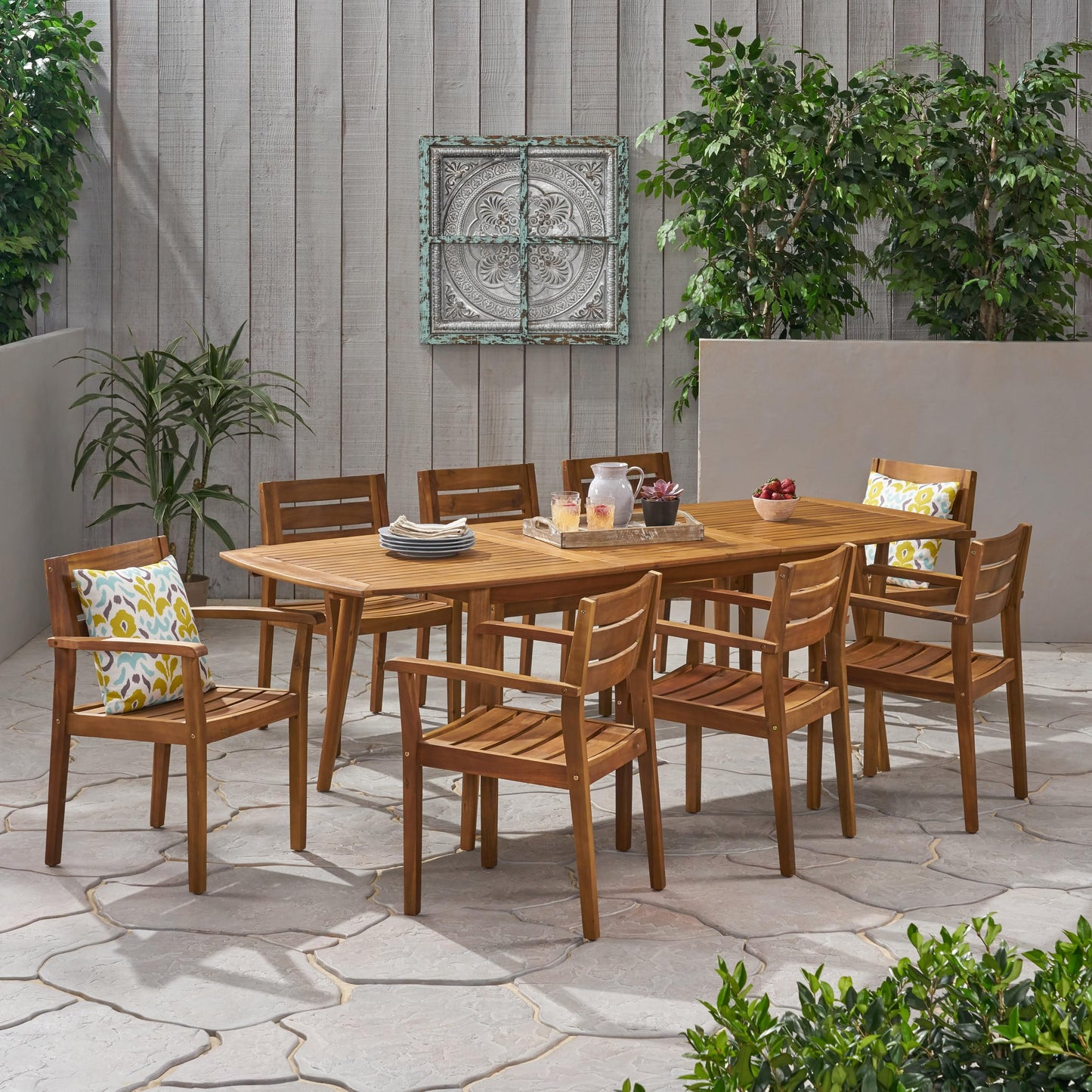 Christopher Knight Home Stamford Outdoor Acacia Wood Expandable 8 Seater Dining Set, Teak