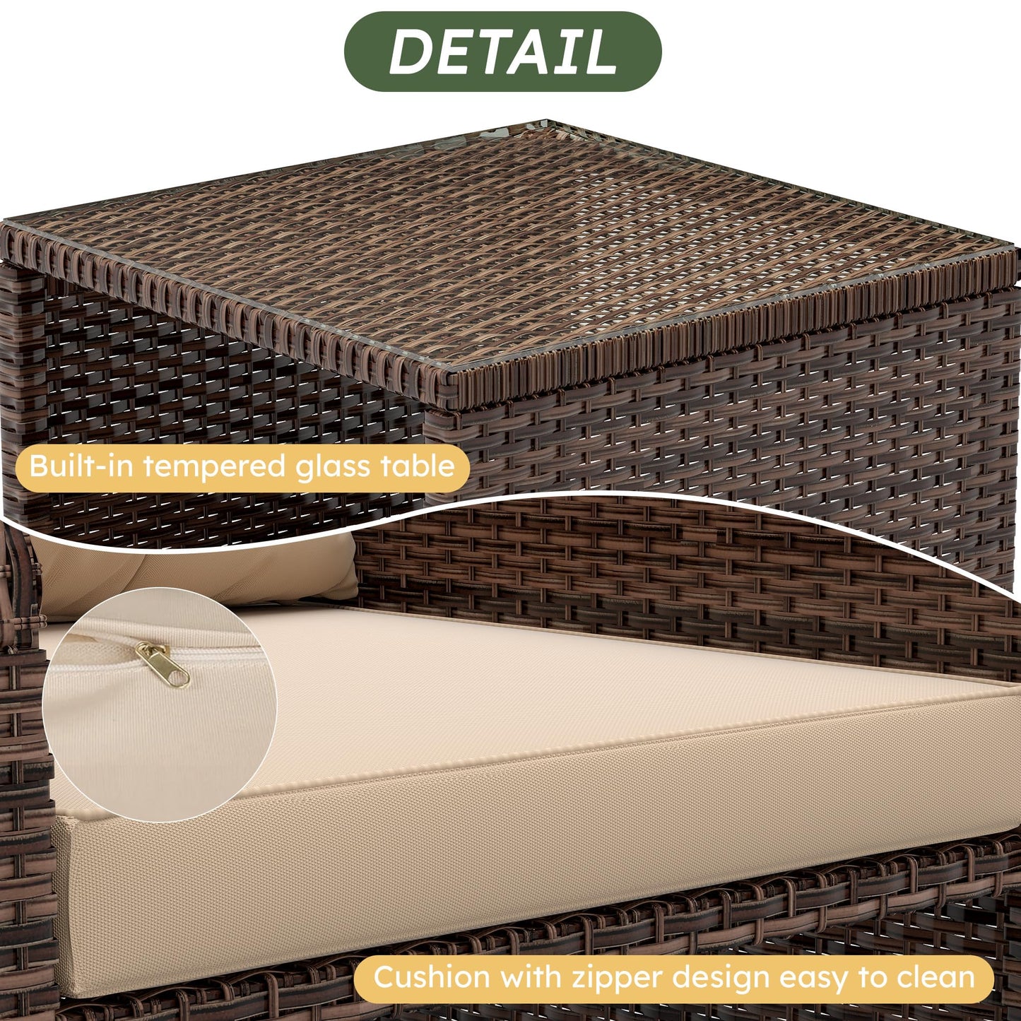 LHBcraft Outdoor Furniture 5 Piece Patio Conversation Set, PE Rattan Patio Set with Soft Cushions & Coffee Table, Outside Furniture with Hidden Ottoman for Porch, Lawn, Garden, Balcony, Brown