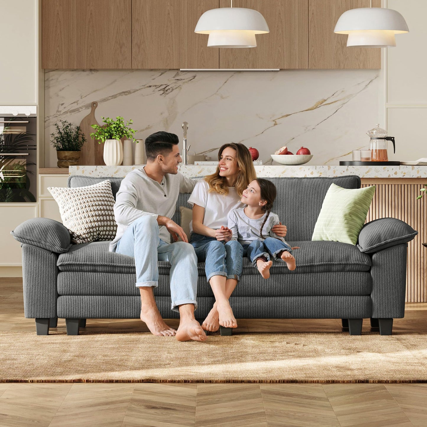 LINSY HOME 90'' Cloud Loveseat Sofa, Modular Sectional Couches Corduroy Cloud Couch Soft Modern Comfy Love Seat Sofa Set for Living Room Apartment Office, Grey
