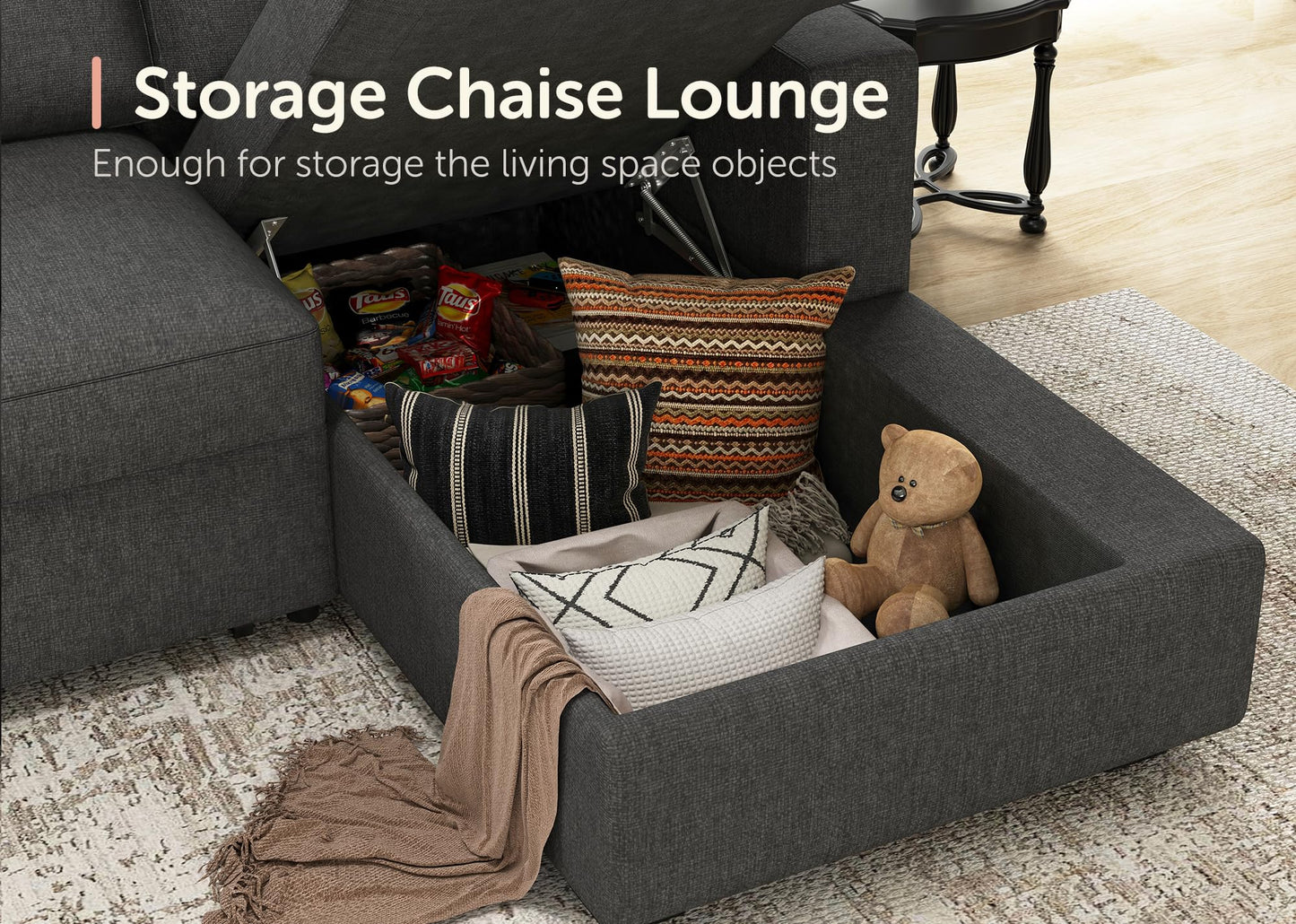 HONBAY Sectional Sleeper Sofa with Pull Out Bed U-Shape Sectional Couch Sleeper Bed with Storage Chaise 6 Seater Sleeper Sectional Sofa, Light Grey