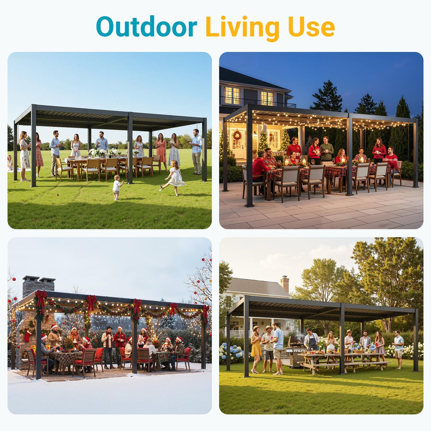Louvered Pergola, 12' x 20' Outdoor Pergola, Metal Patio Gazebo with Adjustable Louvers Roof and Gutter System, Metal Hardtop Gazebo for Patio, Backyard, Deck, Garden, Dark Gray