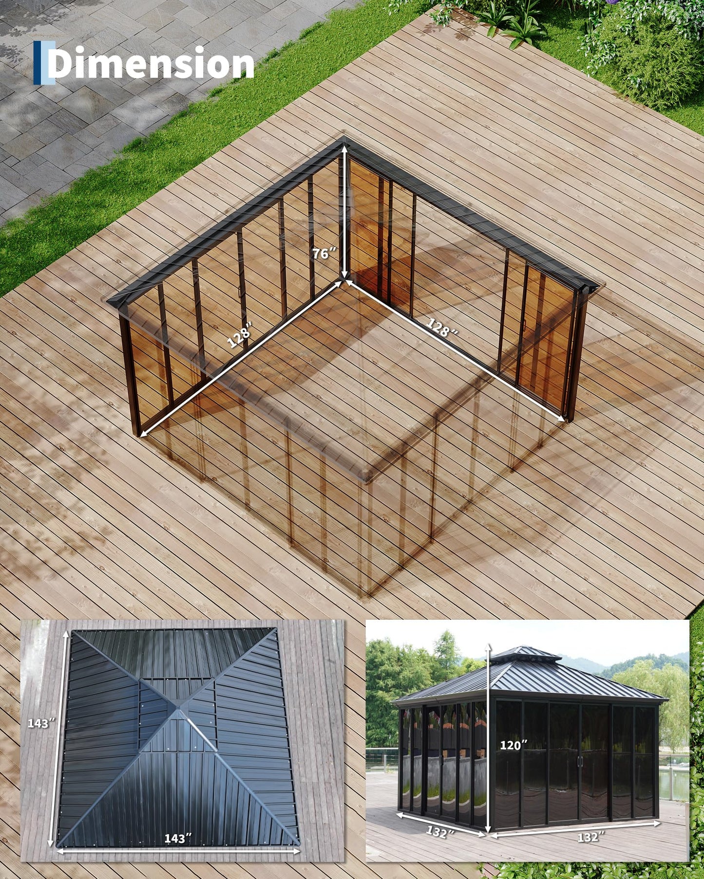 GarveeLife 12x12 ft Sunroom Hardtop Gazebo, Enclosed Gazebo with Floor-to-Ceiling Sliding Doors, All-Aluminum Alloy Frame, Screen Outdoor Room Solarium for Backyard, Patio, and Deck