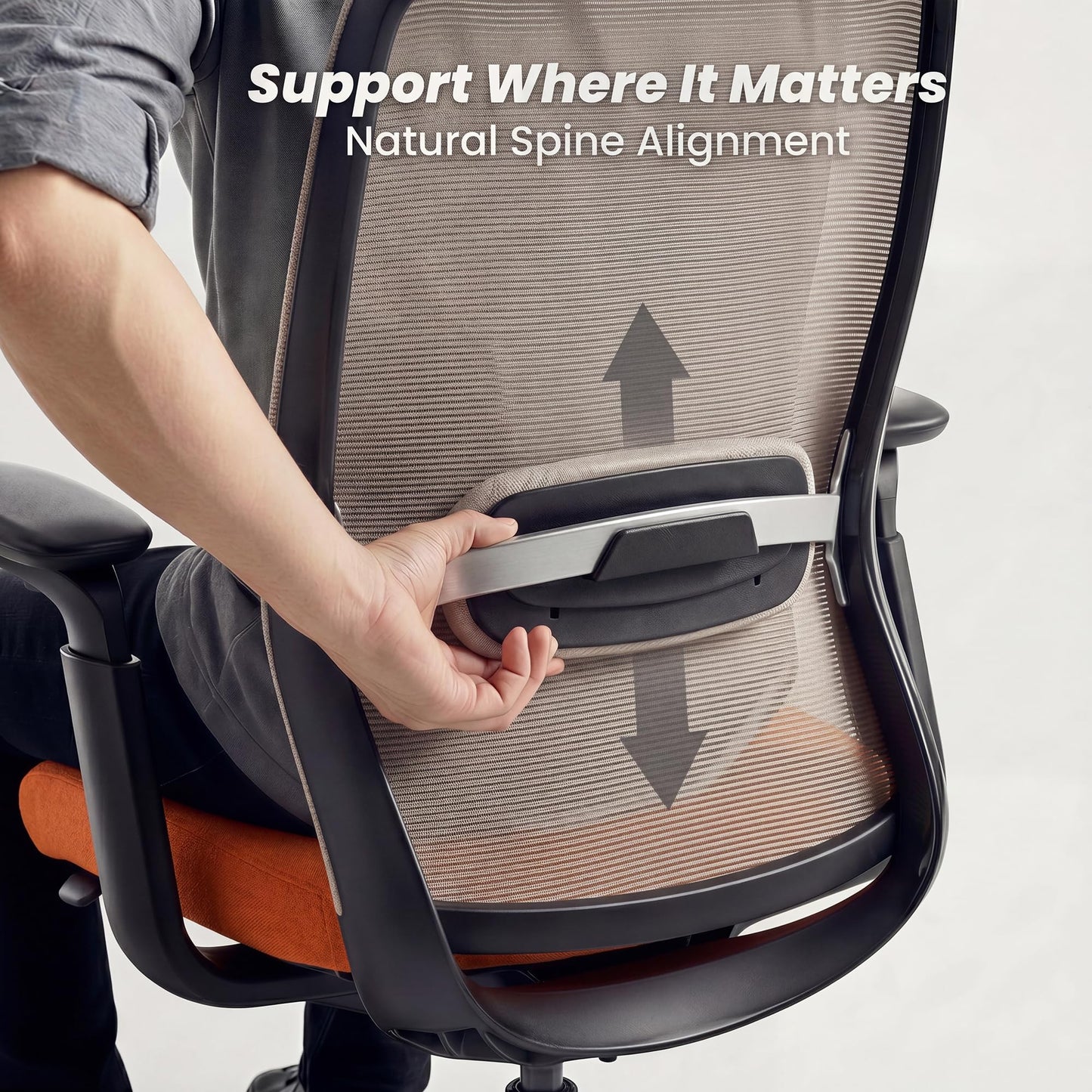 COLAMY Aether Executive Office Chair for Long Hours, One-Touch Easy Adjust Managerial Desk Chair with Levitating Seat Cushion & Pilot-Level Sync Armrests, 300 LBS Mid Back Mesh Computer Chair,Orange