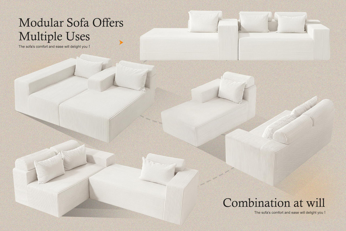 HABUTWAY Sectional Couches for Living Room,No Assembly L Shaped Couch 105" Modular Sectional Sofa Couch with Deep Seat,Cloud Couches Furniture Sets for Apartment,Corduroy (Beige, Left Facing)