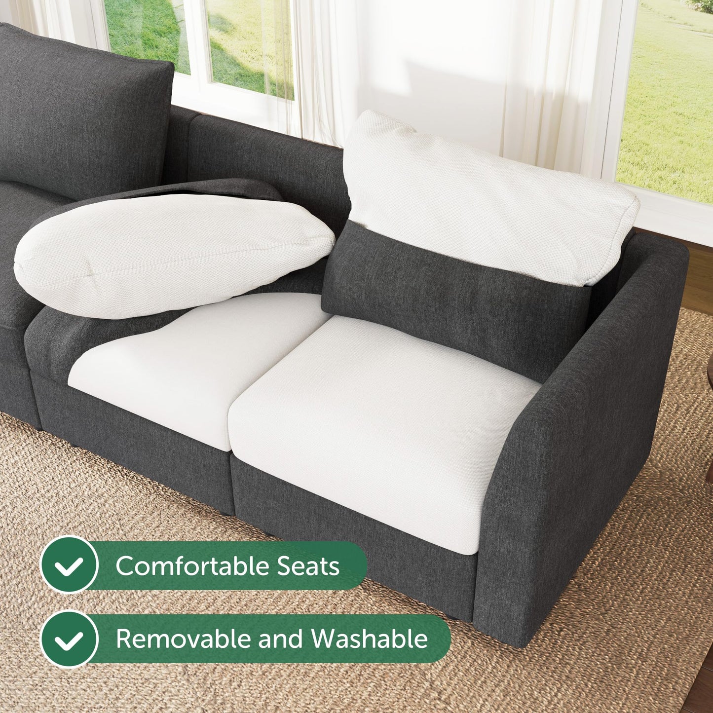 HONBAY Modular Sofa U Shaped Sectional Couch with Storage, Convertible Modular Sofa 7 Seats Sectional for Living Room - Snowflake Velvet Grey