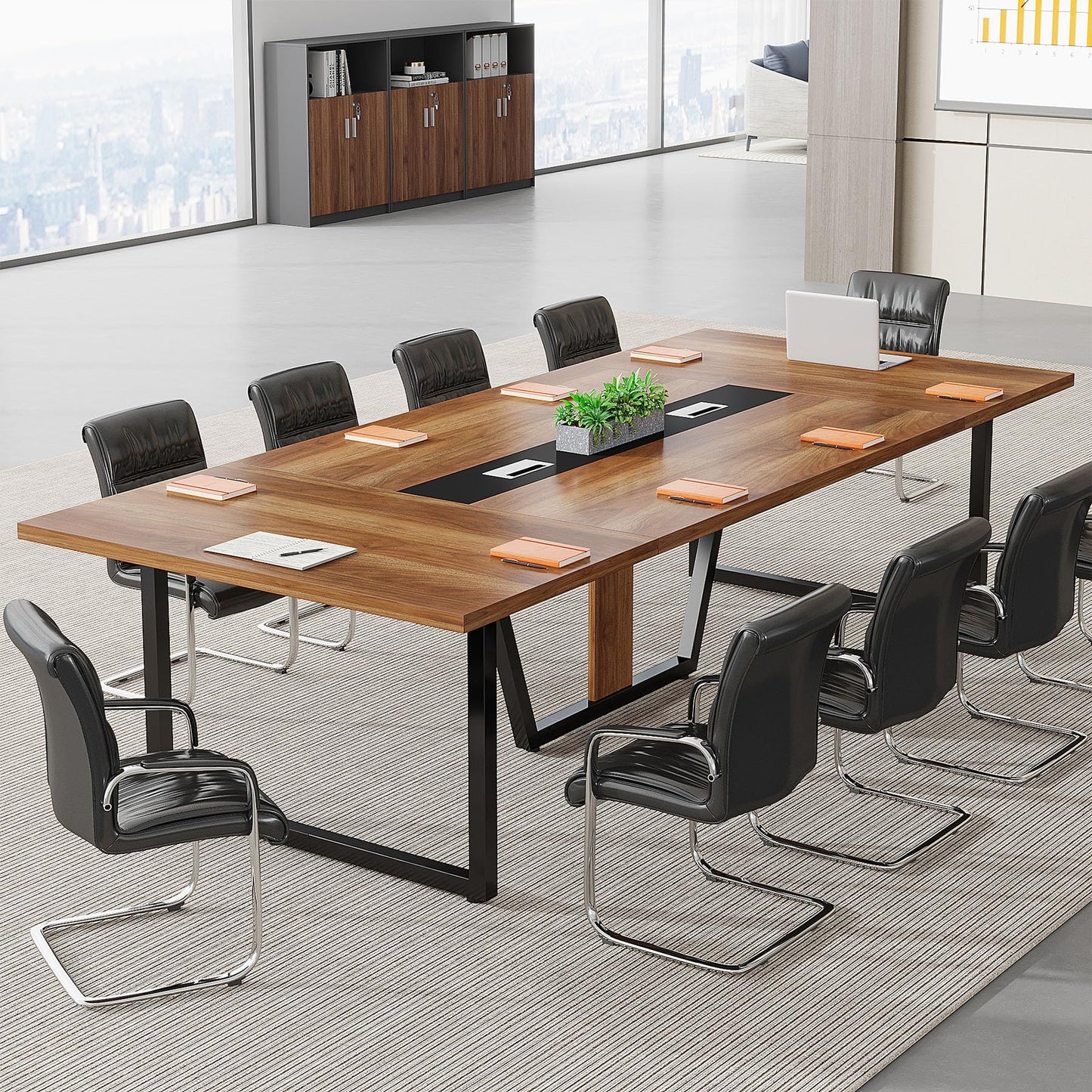 Tribesigns 8FT Conference Table, 94.49 L x 47.24 W x 29.53 H Inches Large Meeting Podcast Table for 10 People, Business Style Wooden Training Table with Strong Metal Frame for Office Conference
