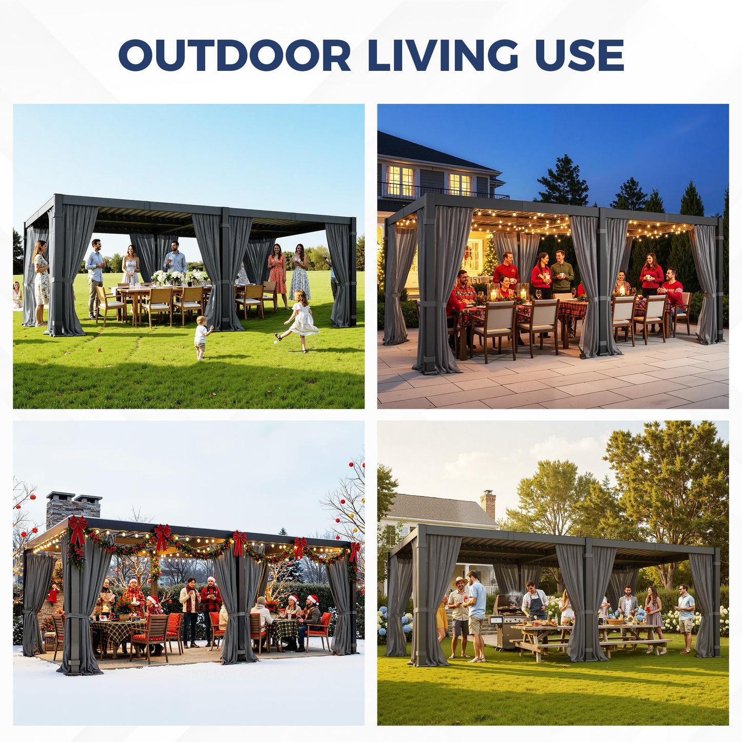 12' x 20' Louvered Pergola, Outdoor Pergola with Metal Adjustable Louvered Roof & Gutter System, Hardtop Patio Gazebo for Backyard, Patio, Garden, Dark Gray