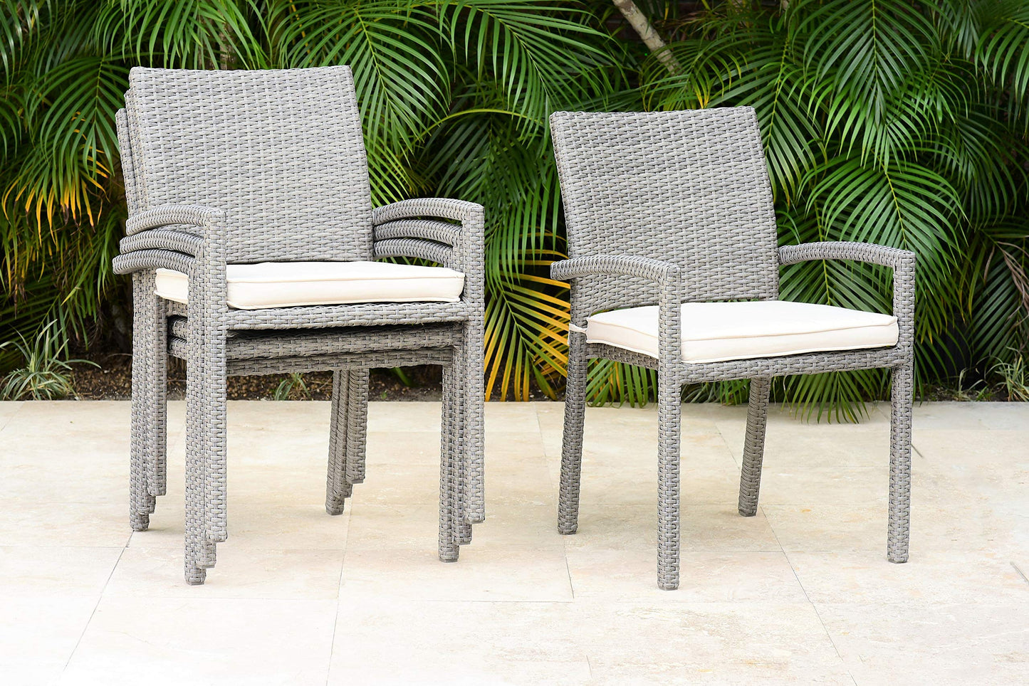 Amazonia Jefferson 13-Piece Patio Extendable Dining Table Set | Light Grey Wicker Chairs | Ideal for Outdoors and Indoors