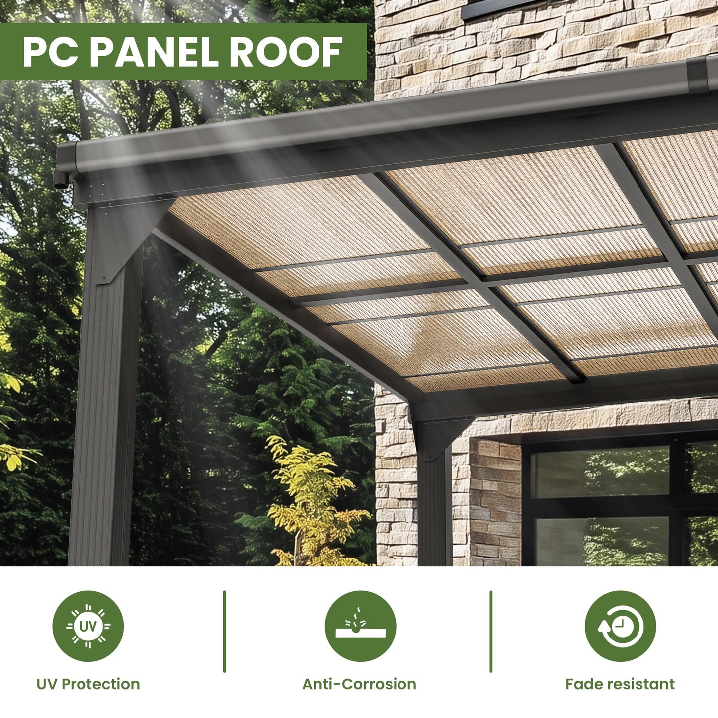 Patiopia 10 * 28FT Pergola,4 * 9 Inch Thickened Pillars & Enlarged Base,Outdoor Hardtop Lean to Gazebo,Wall Mounted Pergola,Pergolas Gazebos Clearance,Aluminum Frame Pergola,UV Resistant Patio Roof