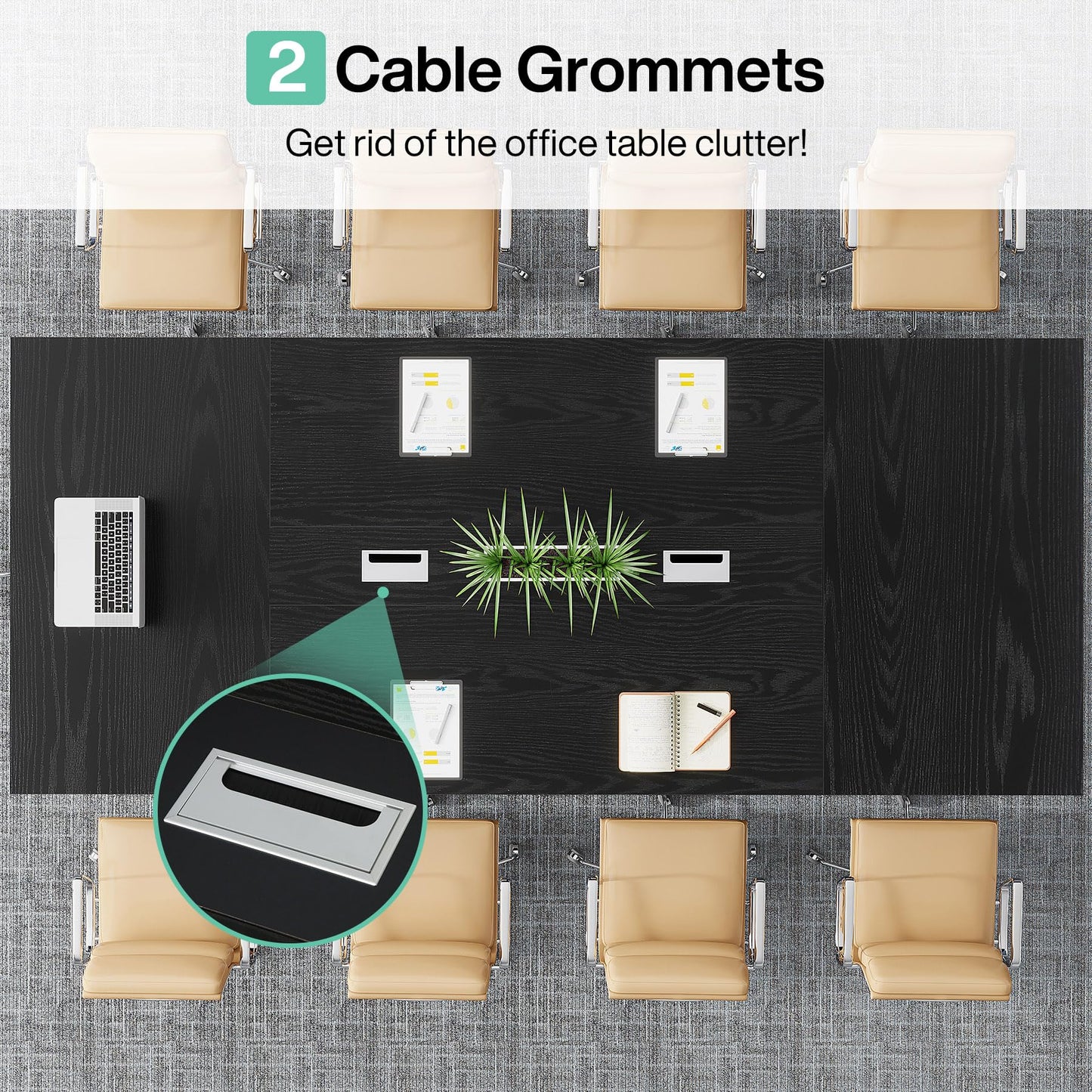 Tribesigns 8FT Conference Table, 94.49 L x 47.24 W x 29.53 H Inches Large Meeting Podcast Table for 10 People, Business Style Wooden Training Table with Strong Metal Frame for Office Conference