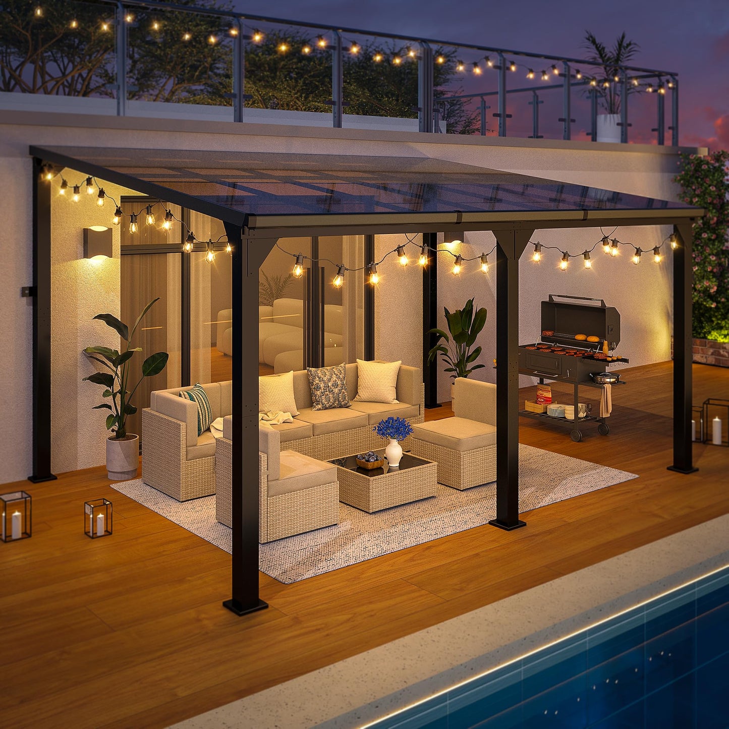Patiopia 10 * 14FT Pergola,4 * 6 Inch Thickened Pillars & Enlarged Base,Outdoor Hardtop Lean to Gazebo,Wall Mounted Pergola,Pergolas Gazebos Clearance,Aluminum Frame Pergola,UV Resistant Patio Roof