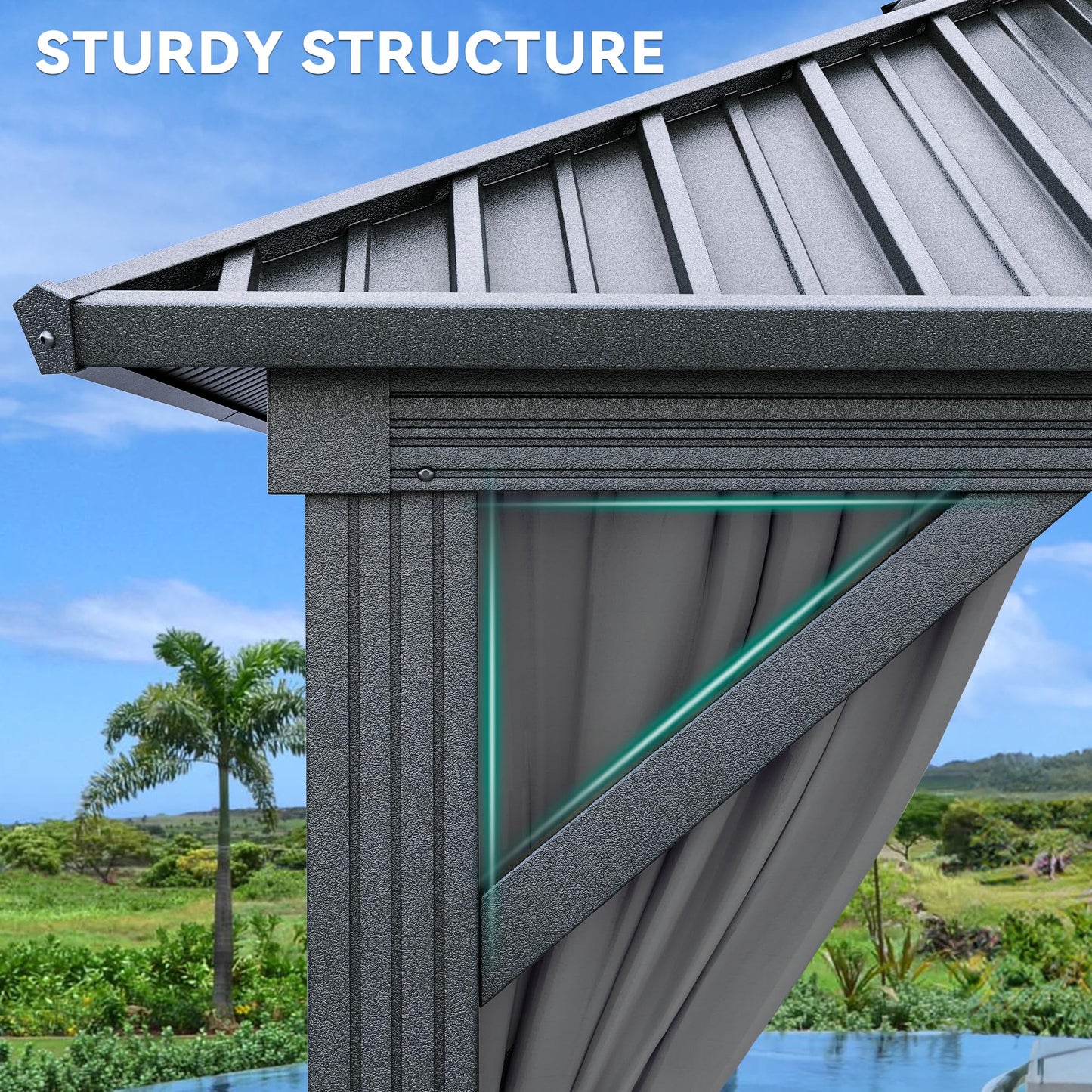YITAHOME 10X10FT Hard Top Metal Gazebo Patios Double Roof Canopy Aluminum Frame Garden Gazebo Tent Curtains Netting for Patios Backyards Decks Lawns Gray