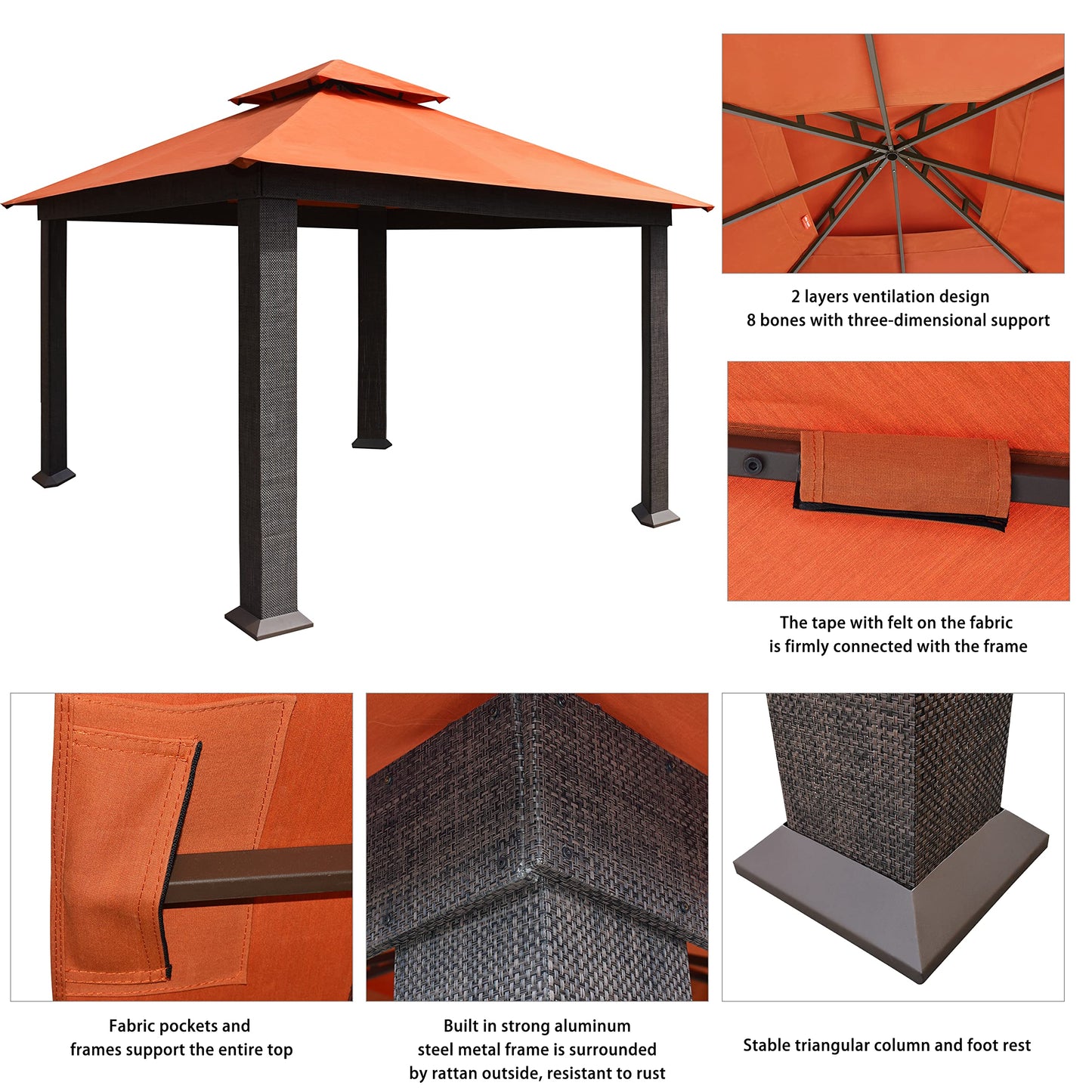 EliteShade USA 10-Year-Non-Fading 12x12ft Titan Patio Gazebo, Super Thick Sunbrella Fabric UPF 50+ UV Protection, Heavy Duty Commercial Rust-Proof Aluminum Frame, Windproof Vented Top Gazebo, Rust