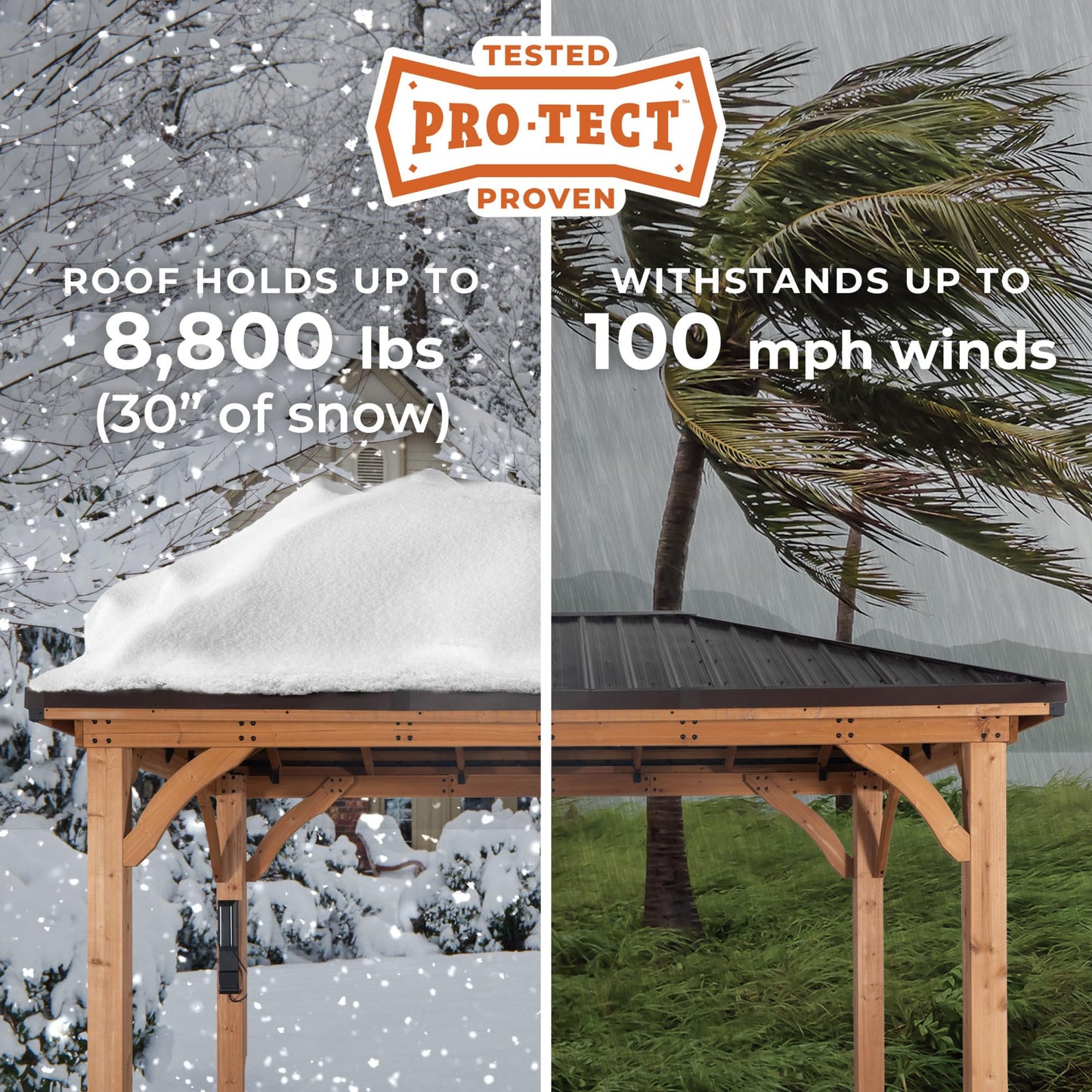 Backyard Discovery Barrington 14' x 12' Cedar Wood Outdoor Gazebo Pavilion with Hardtop Galvanized Steel Hip Roof, Snow Support, Wind Resistance, PowerPort, Shade for Garden, Patio, Deck, Entertaining