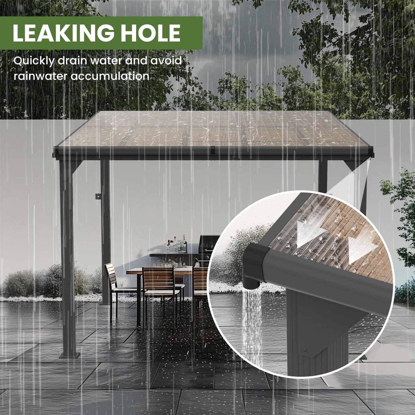 Patiopia 10 * 28FT Pergola,4 * 9 Inch Thickened Pillars & Enlarged Base,Outdoor Hardtop Lean to Gazebo,Wall Mounted Pergola,Pergolas Gazebos Clearance,Aluminum Frame Pergola,UV Resistant Patio Roof